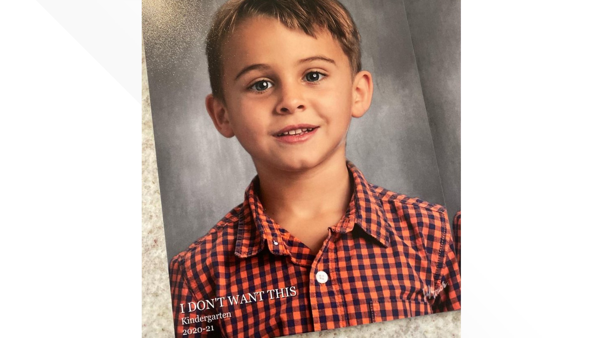 Mason Kinley, 5, now has a school photo his mom says is the family's memory of the year.
