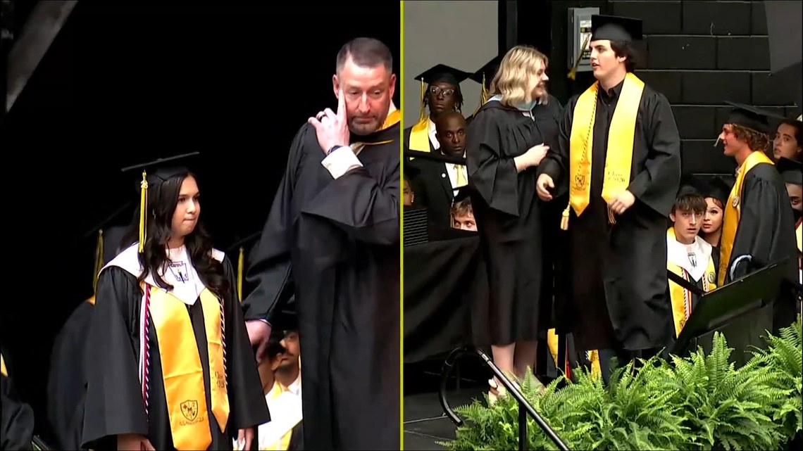Twin brother accepts Austin Metcalf's posthumous diploma at Frisco graduation