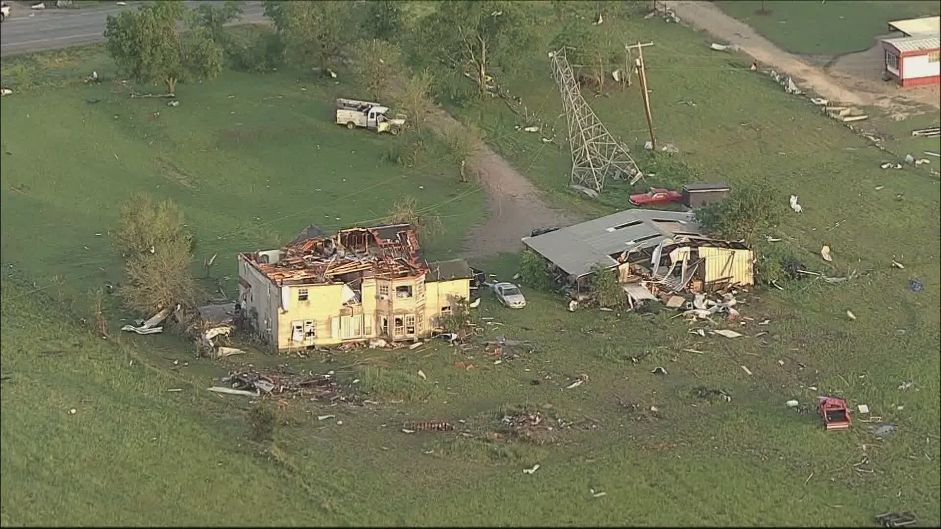 Roofs were ripped off and buildings were destroyed near Forreston and Blum as at least three possible tornadoes were reported to the National Weather Service.