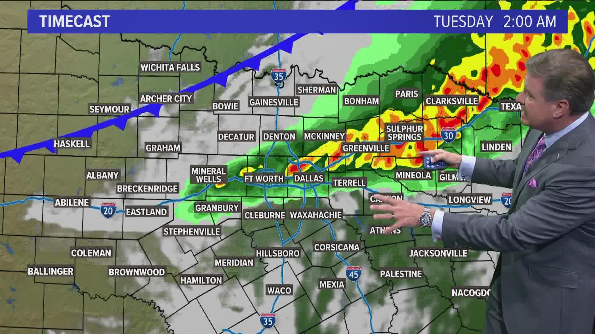 Strong to severe storms are possible for parts of North Texas in the overnight hours. More chances through the week.