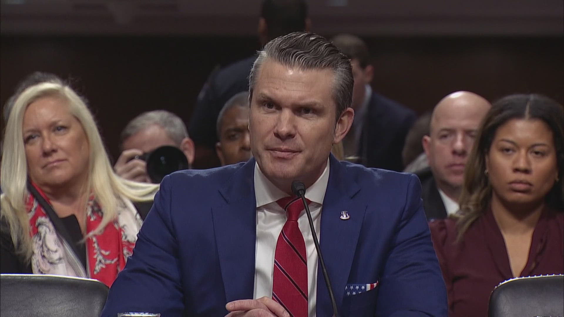 Former FOX News host Pete Hegseth had to respond to questioning at a Senate confirmation hearing.