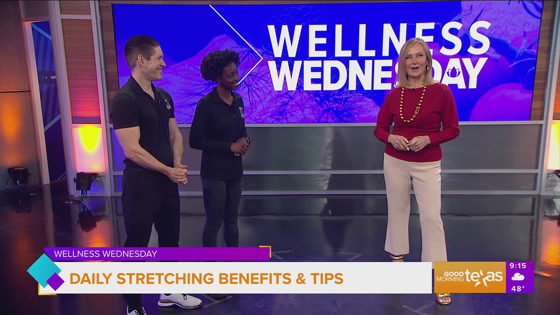 Mike Thornton and Kianna Addison of StretchLab explains the benefits of stretching every day and demonstrate 3 stretches for beginners.