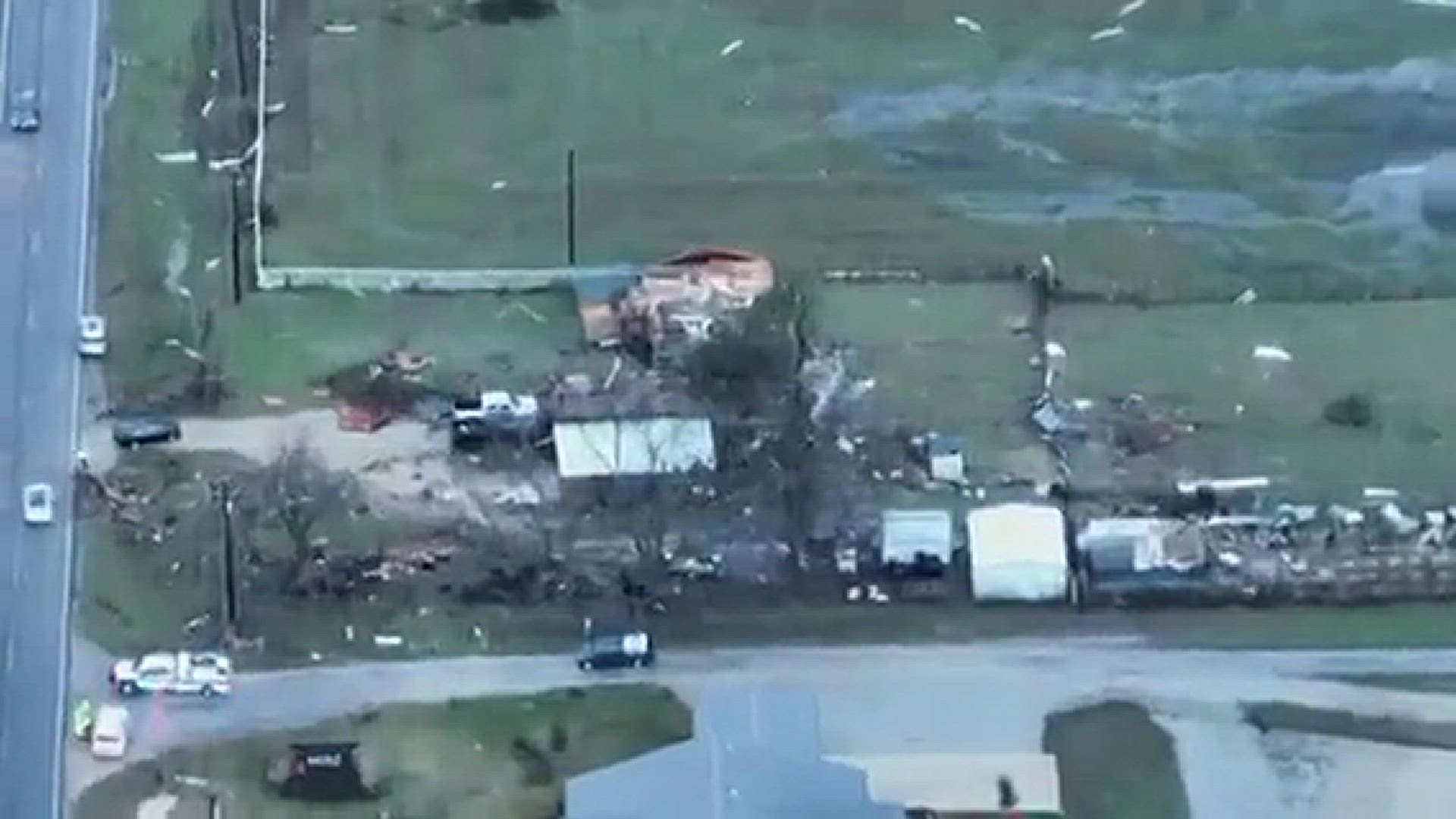 Drone footage of a Decatur, Texas, home damaged by a tornado on December 13, 2022
Credit: Judah Stokes