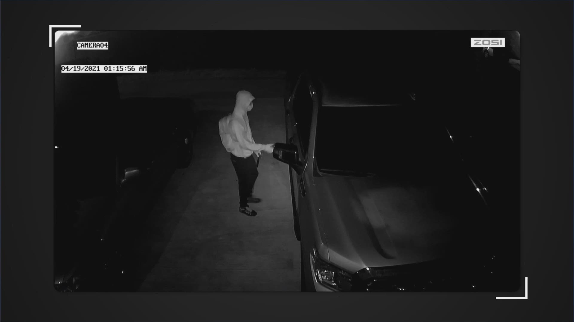 Time- and date-stamped footage shows what appears to be 18-year-old Darriyn Brown checking if cars are locked in a driveway.