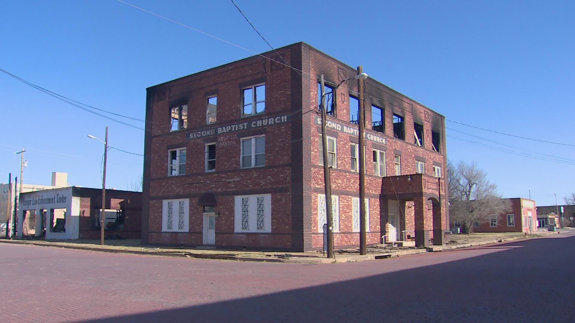 Five generations of Nelda Rogers’ family have been members of Ranger’s Second Baptist Church. A fire destroyed the church and six other downtown buildings.