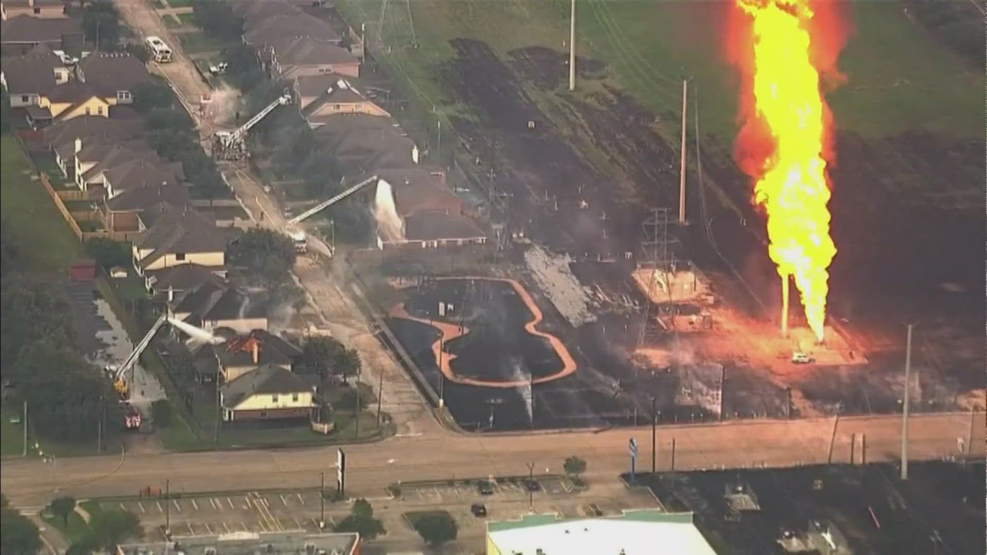 The fire started at about 9 a.m. about a half-hour east of Houston.