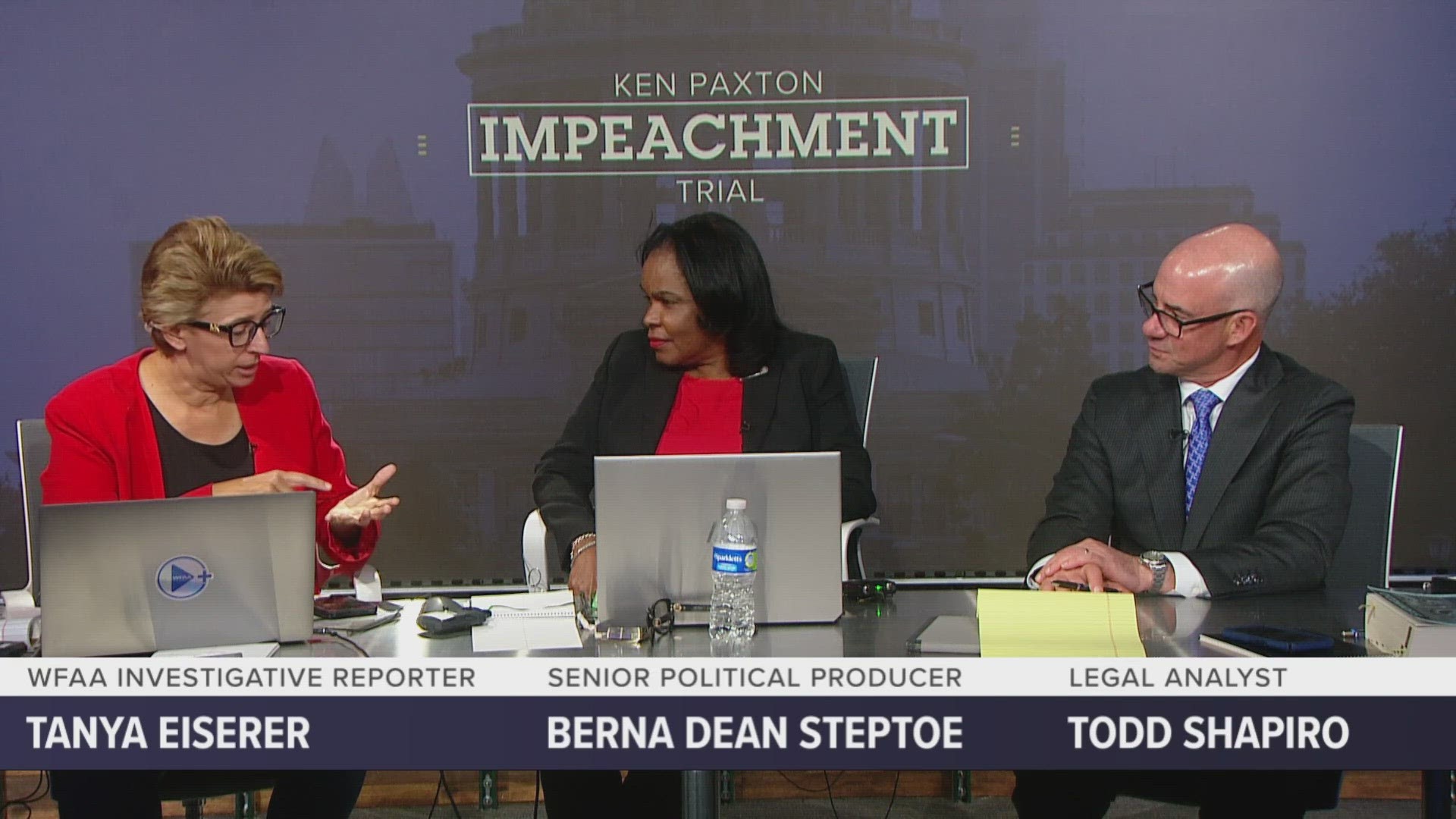 WFAA's Tanya Eiserer and guests Berna Dean Steptoe and Todd Shapiro break down testimony from Monday in the Ken Paxton impeachment trial.
