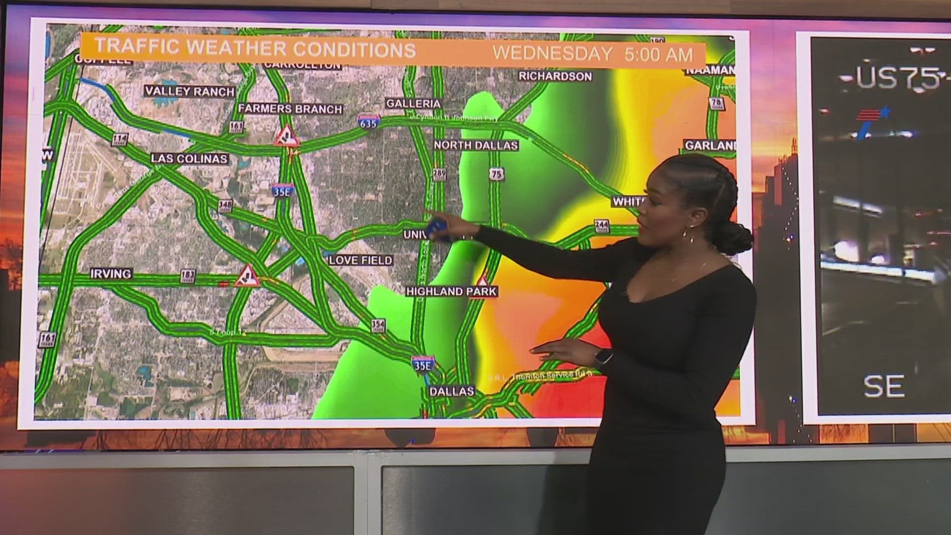 WFAA traffic anchor Tashara Parker takes a look at conditions across North Texas. Reporters Chris Sadeghi and Susanne Brunner get a firsthand look.