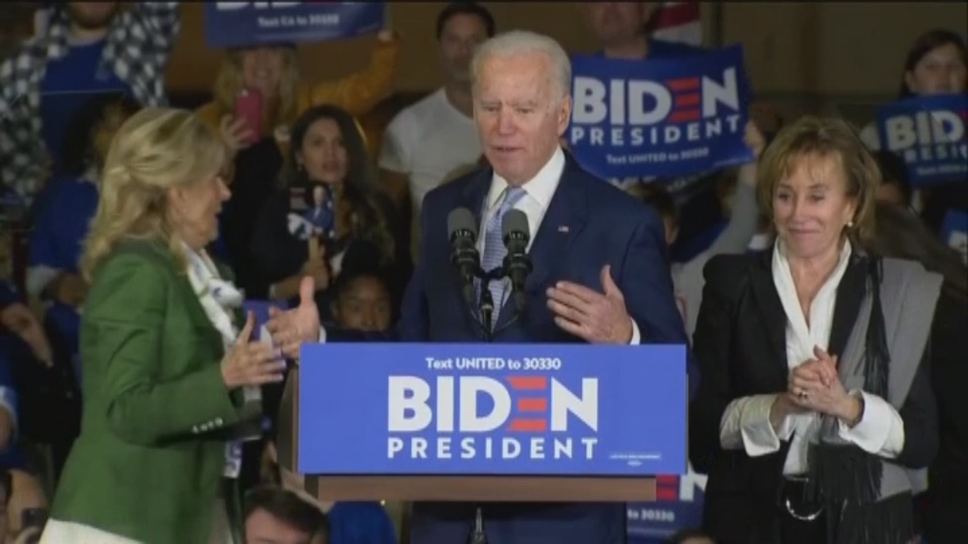 Protesters interrupt Joe Biden during his rally on Super Tuesday | wfaa.com