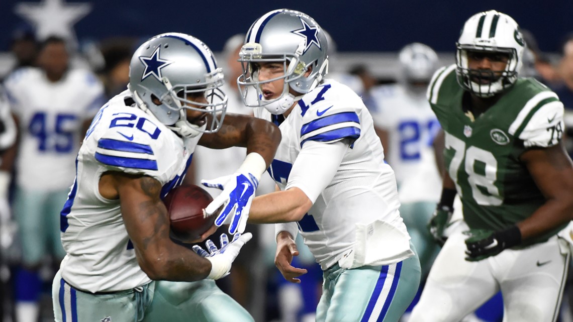 Dallas Cowboys quarterback Matt Cassel (16) gets pass rushed by