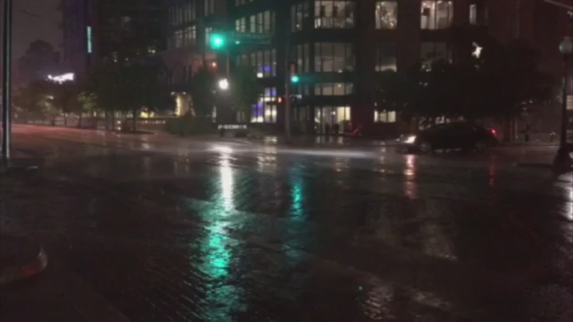 Heavy rain hit downtown Dallas Tuesday night.