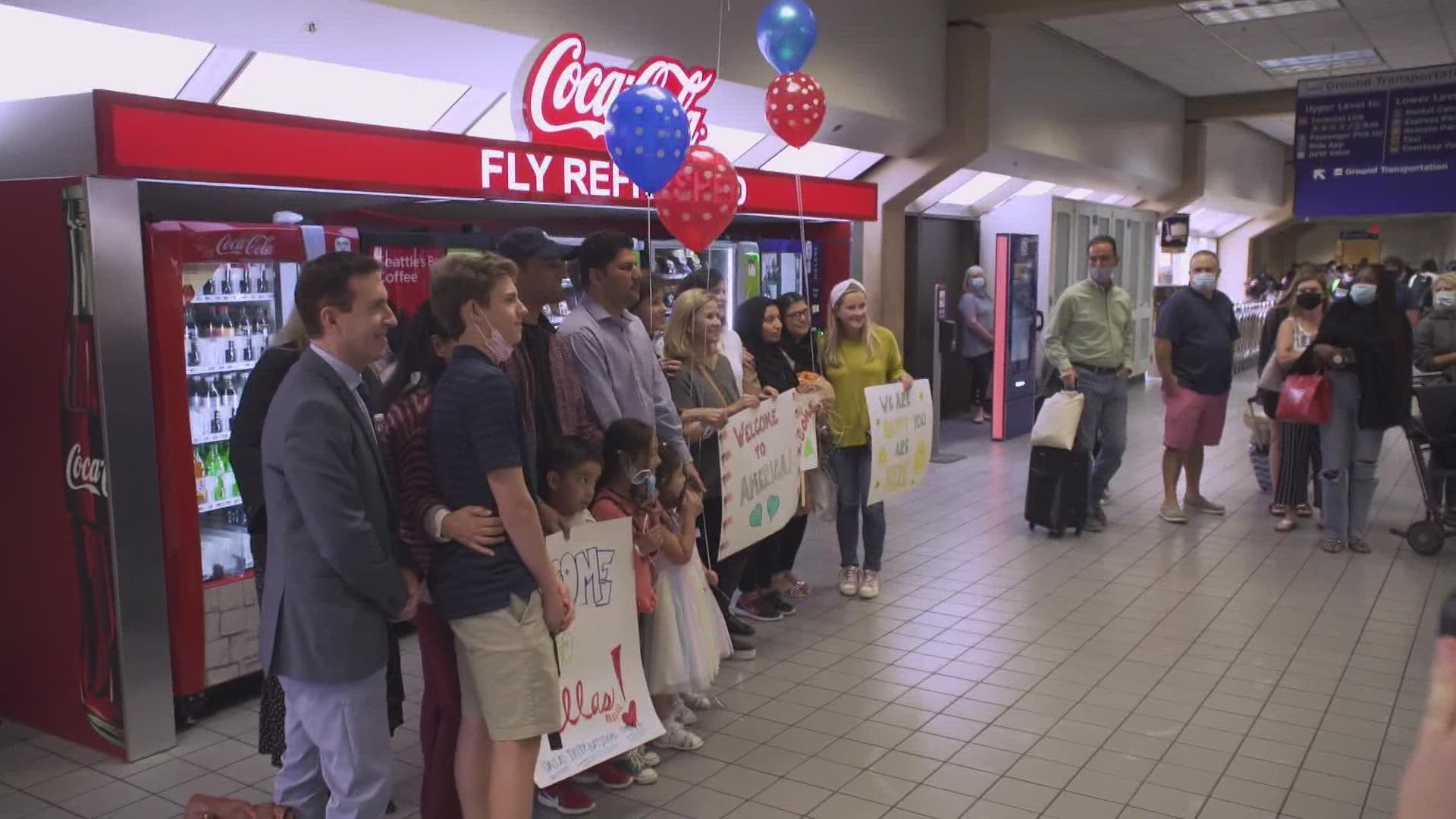 A family who made a harrowing escape from Afghanistan was met with a warm welcome at DFW Airport on Sunday.