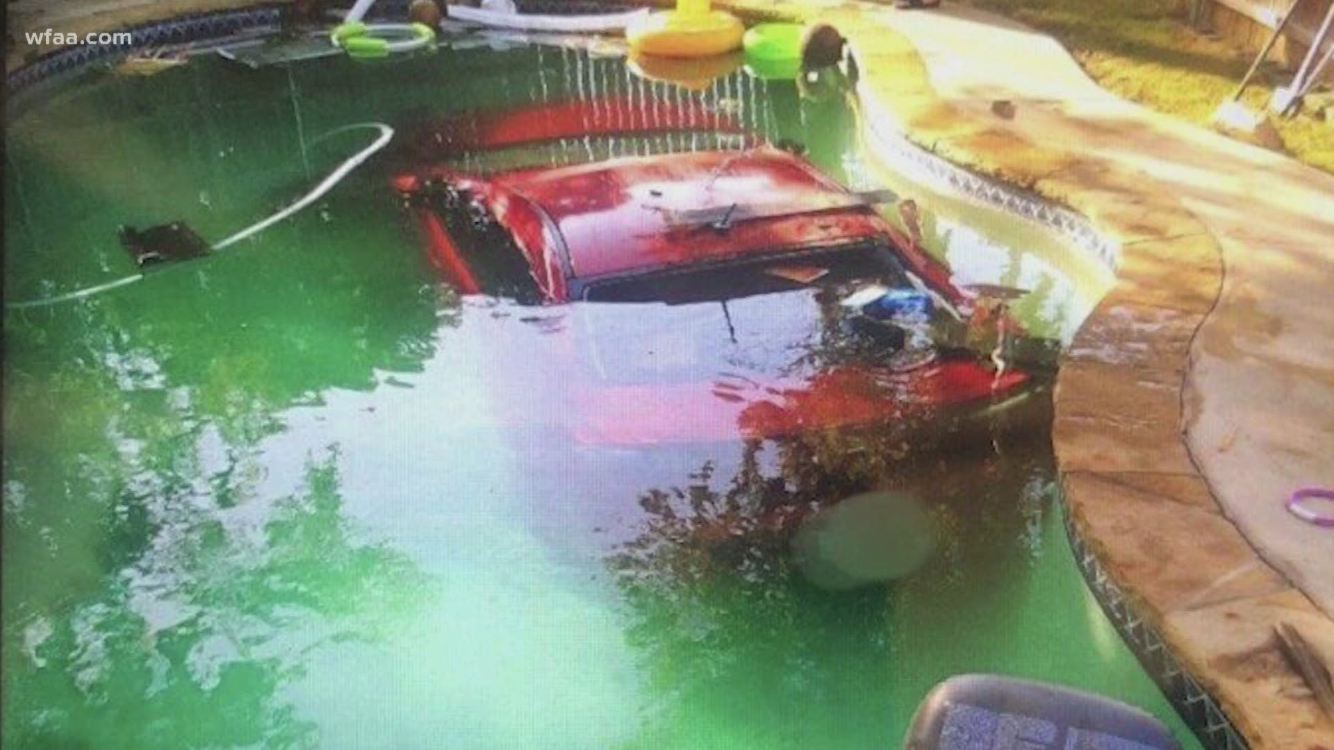 A suspected drunk driver crashed into an Arlington family’s swimming pool minutes before they got into the water.
