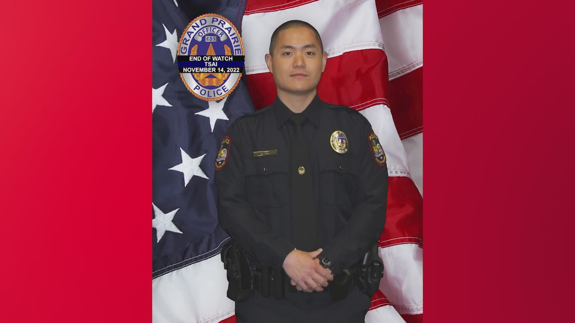 The Grand Prairie Police Department said officer Brandon Paul Tsai passed away after being involved in a traffic collision.