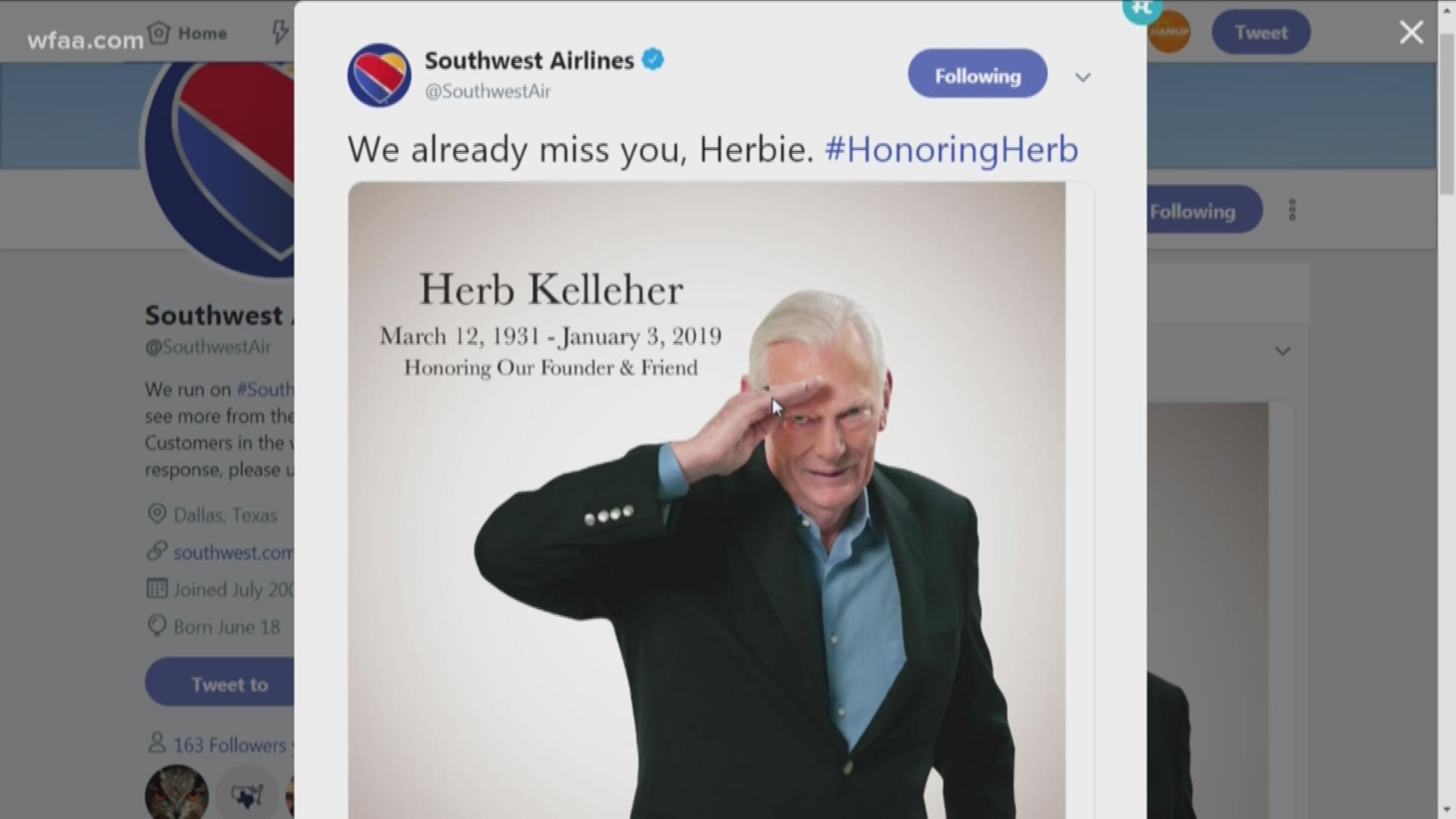 Southwest Airlines founder Herb Kelleher dies