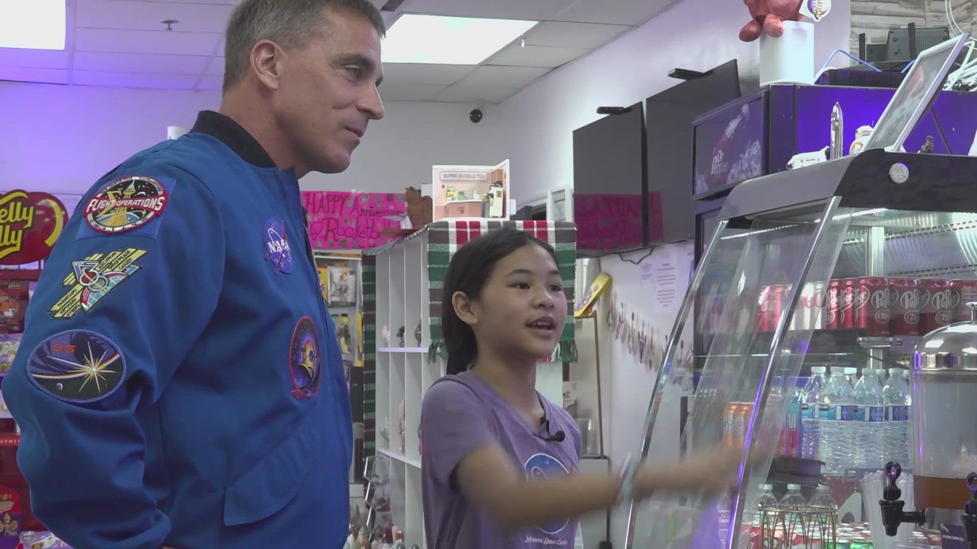 Retired NASA astronaut Chris Cassidy visited Olvia's spaced-themed bubble tea shop, Rocketbelly, in Arlington.