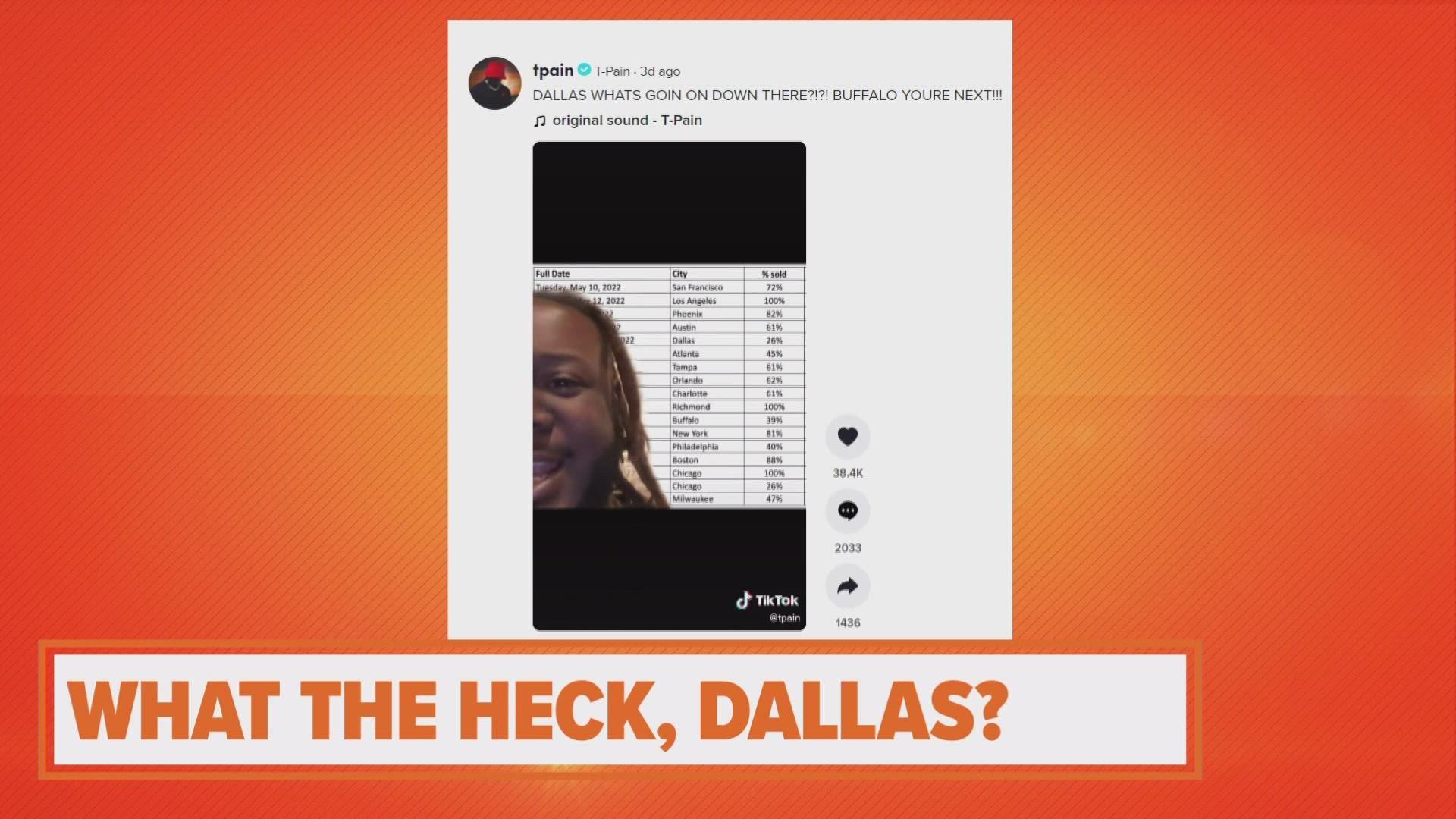 In a Tik Tok video on the rapper's profile, he was upset his Dallas show was reporting 26% of tickets sold at his show at The Factory in Deep Ellum.