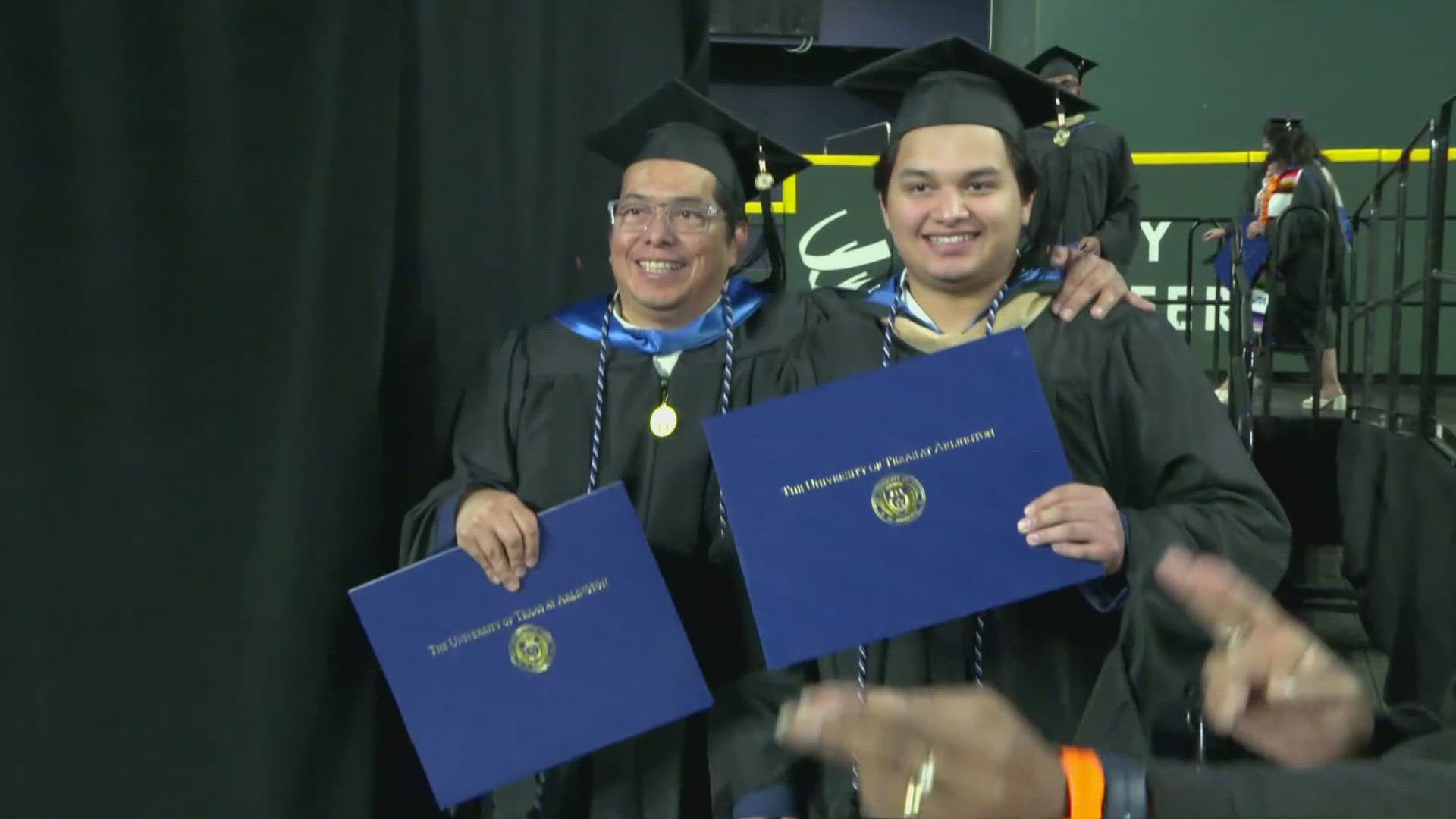 Oswaldo Ortiz Jr. and his father, Oswaldo Ortiz Sr., immigrated from Mexico 10 years ago. On Friday, they both earned MBA degrees.