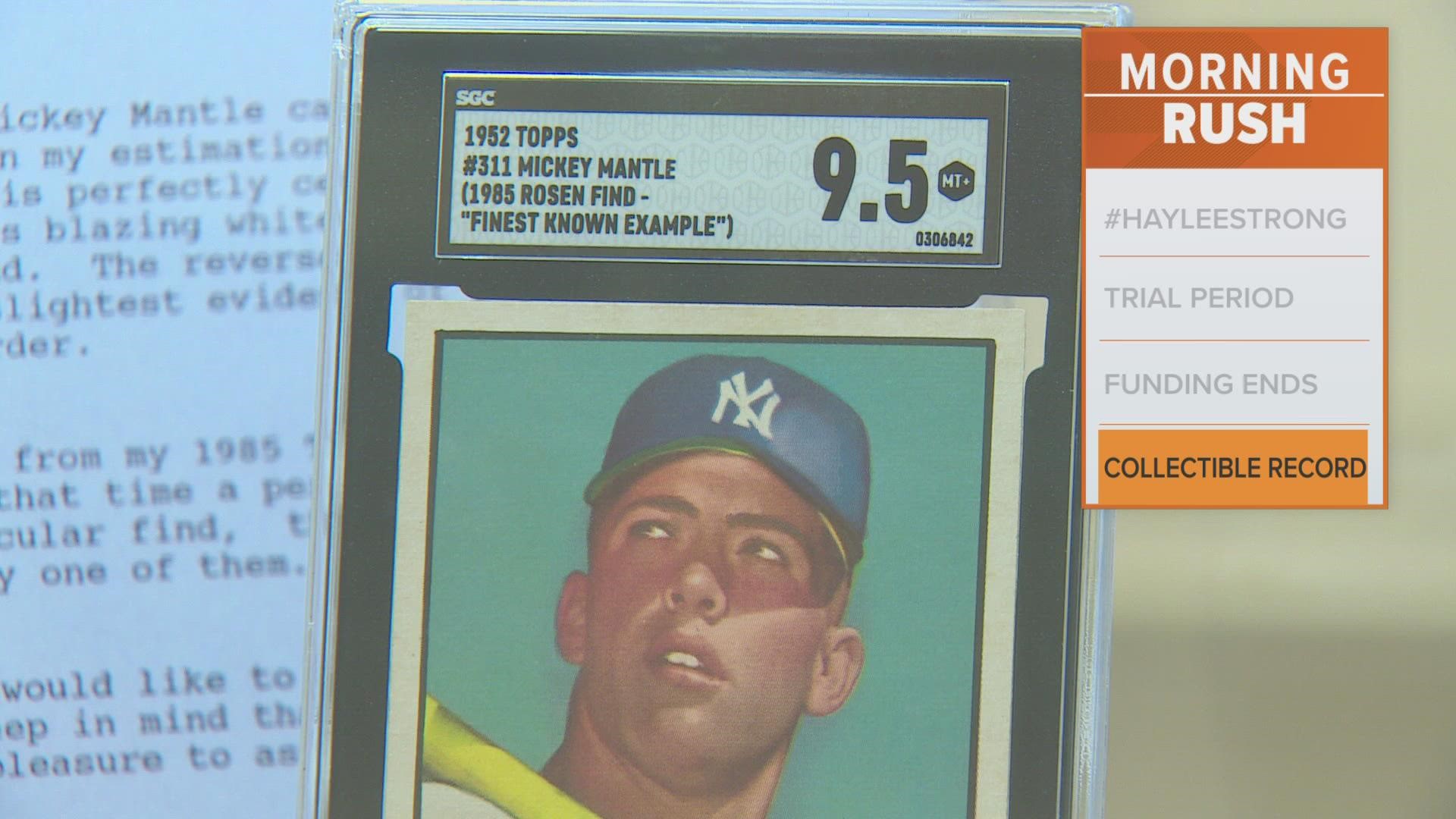 Mickey Mantle 1952 Topps card, the 'finest known example' of its kind,  sells for record $12.6M 