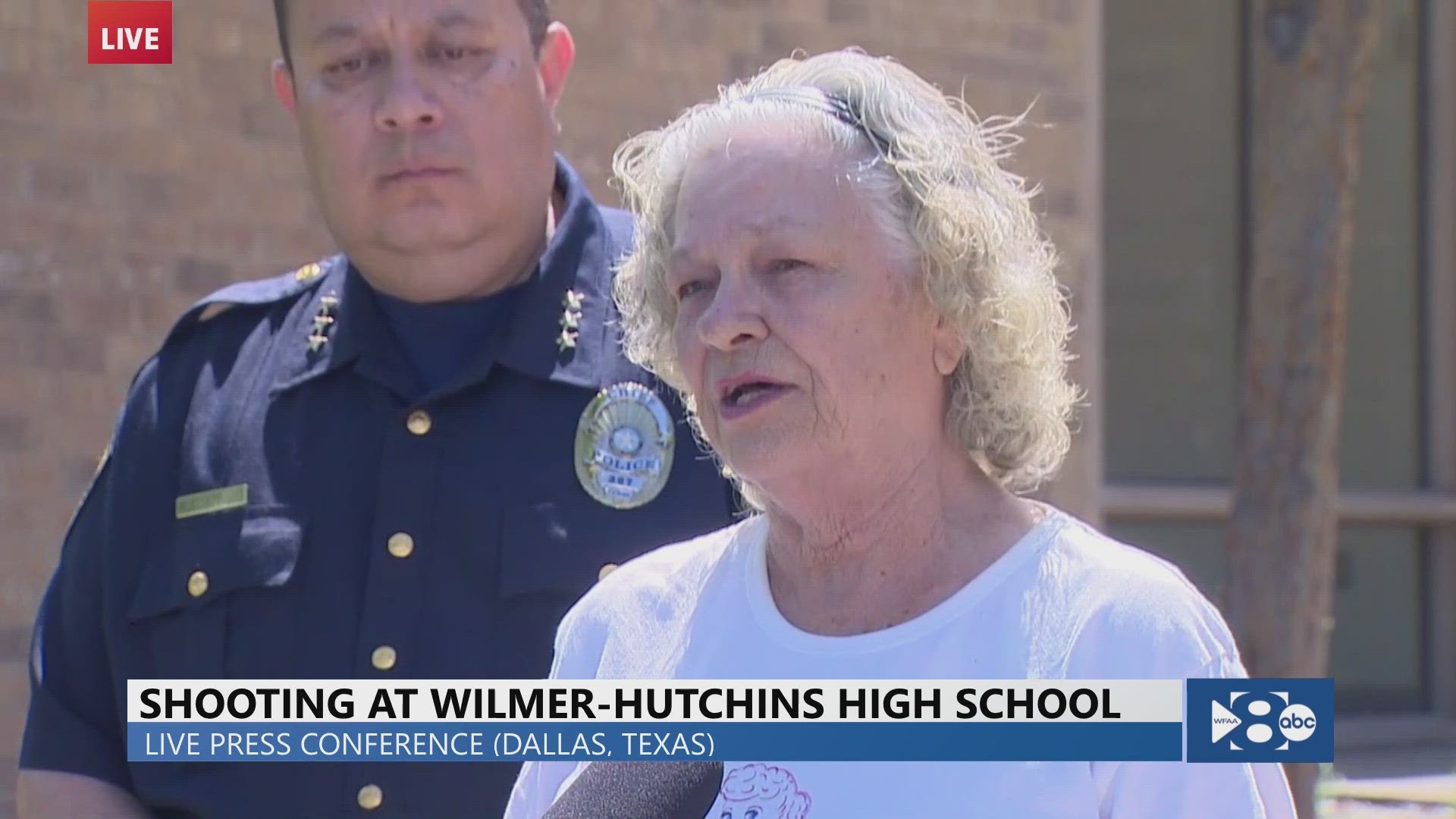 Wilmer, Texas, Mayor Sheila Petta spoke during a press conference Friday on the shooting at Wilmer-Hutchins High School.