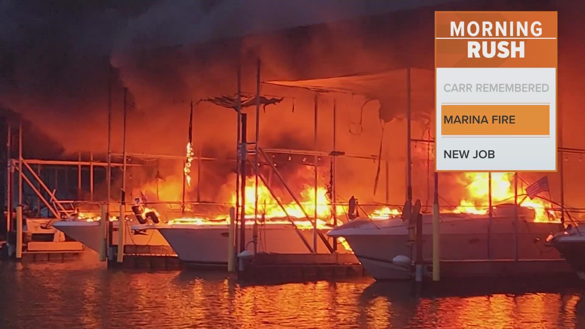 The fire happened at Chandler's Landing marina at Lake Ray Hubbard in Rockwall.