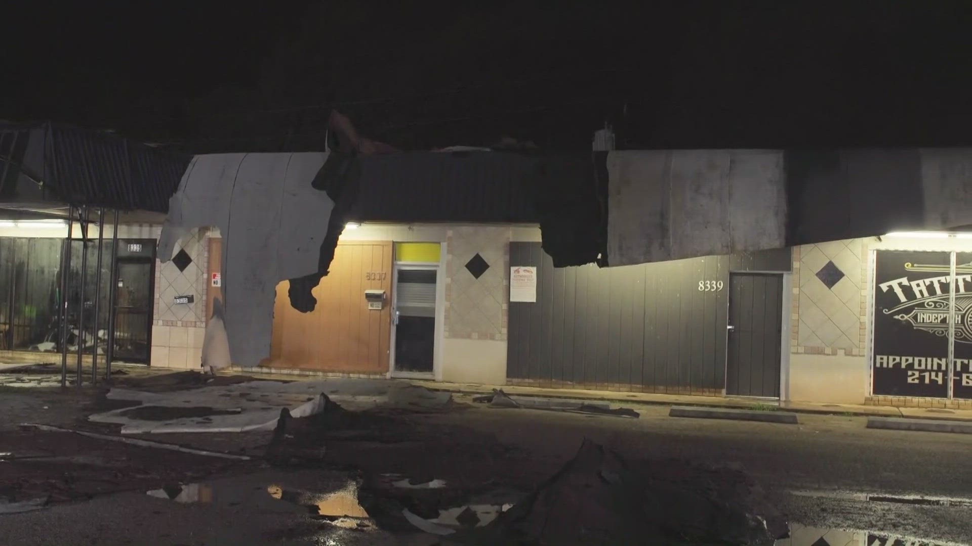 WFAA reporter Natalie Haddad got a live look of the damaged businesses in Camp Bowie.