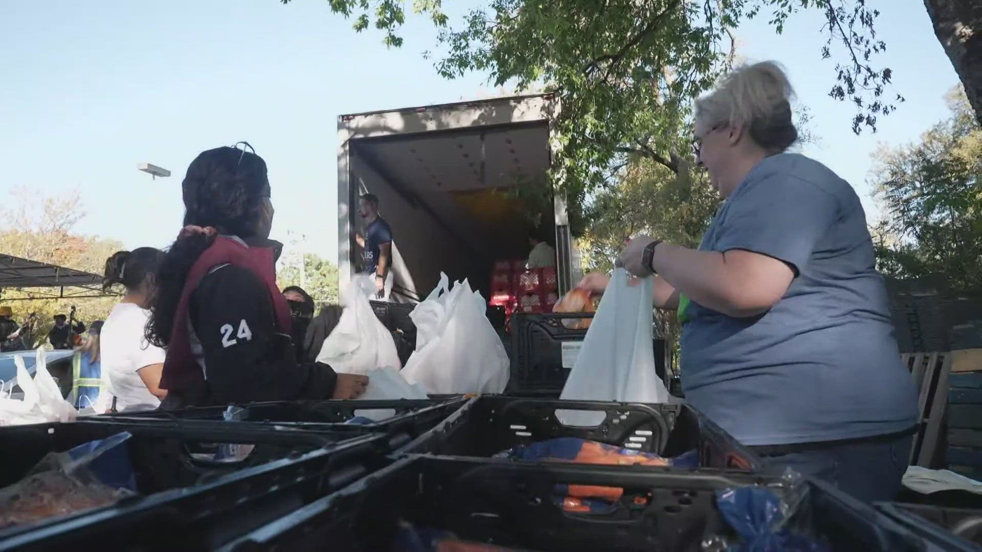 The food drive is hosted by the Mark Cuban Heroes Basketball Center.