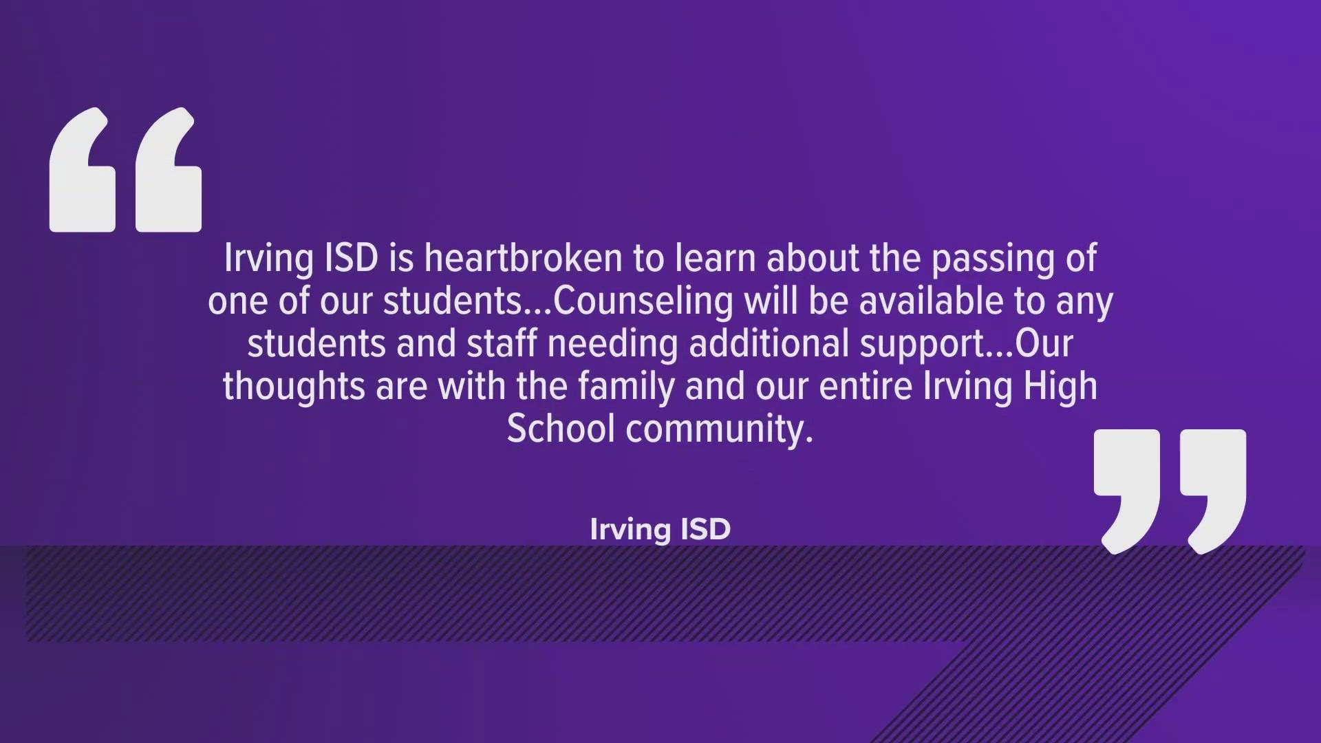 The 16-year-old victim of a hit-and-run in North Richland Hills was an Irving ISD student.