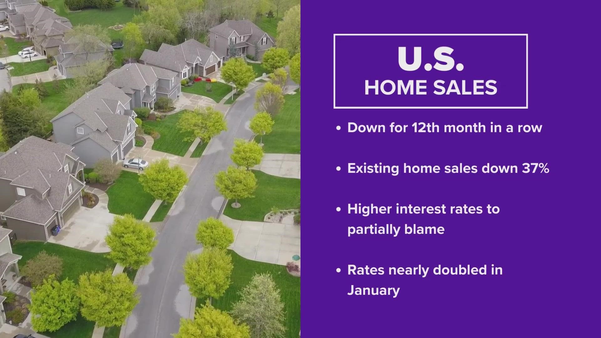 Existing home sales were also down nearly 37% from last January due to higher interest rates.