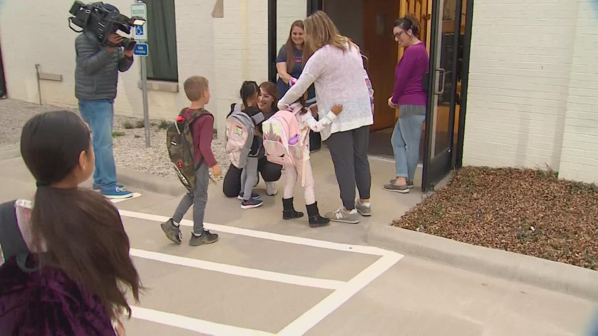 After the tornado, Jacksboro Elementary kids returned to class on Tuesday in an untraditional school setting. Some were dropped off at First Baptist Church.