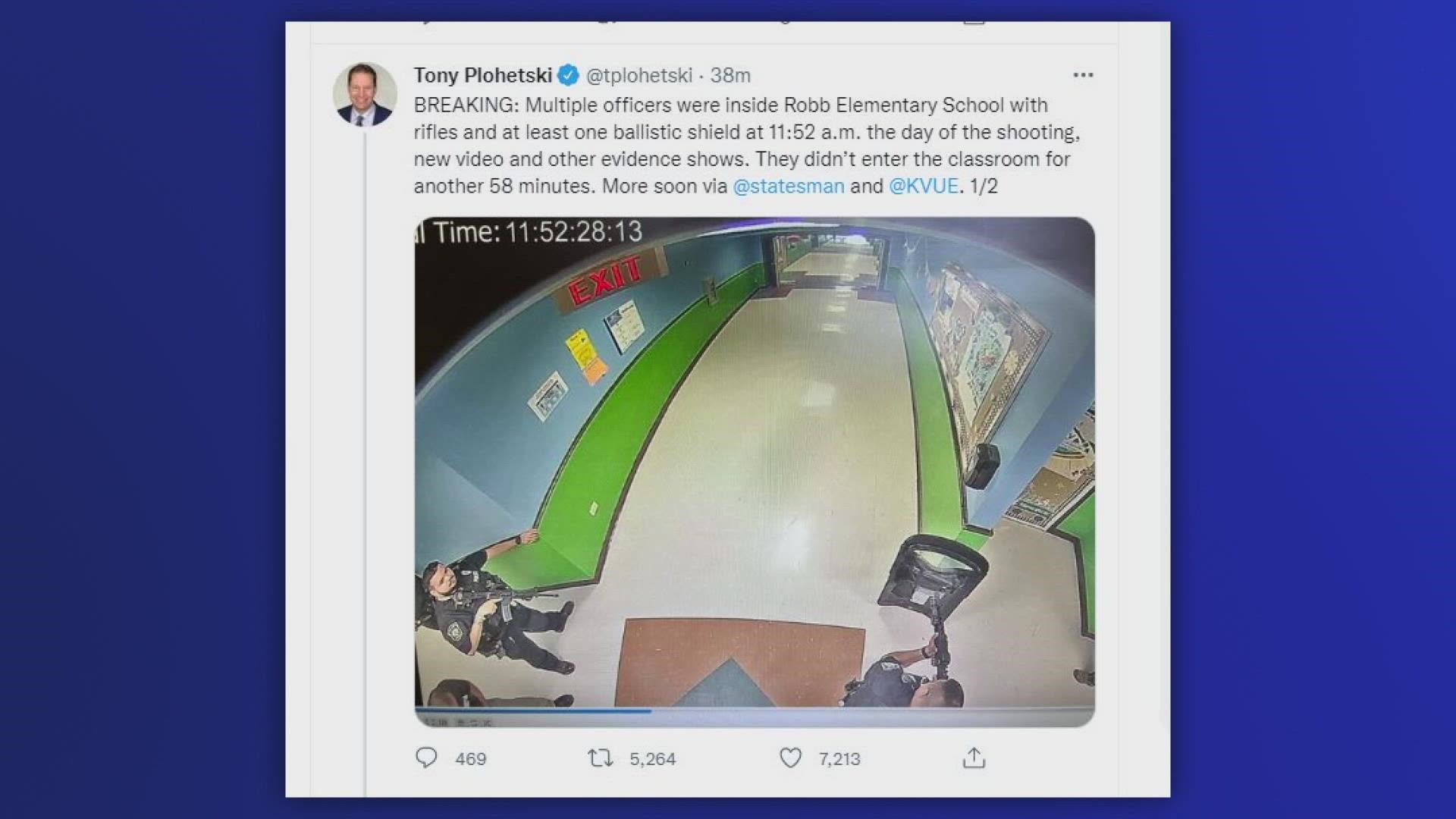 Tony Plohetski, from KVUE and Austin American-Statesman, obtained a surveillance image from inside Robb Elementary during the Uvalde shooting. He spoke with WFAA.