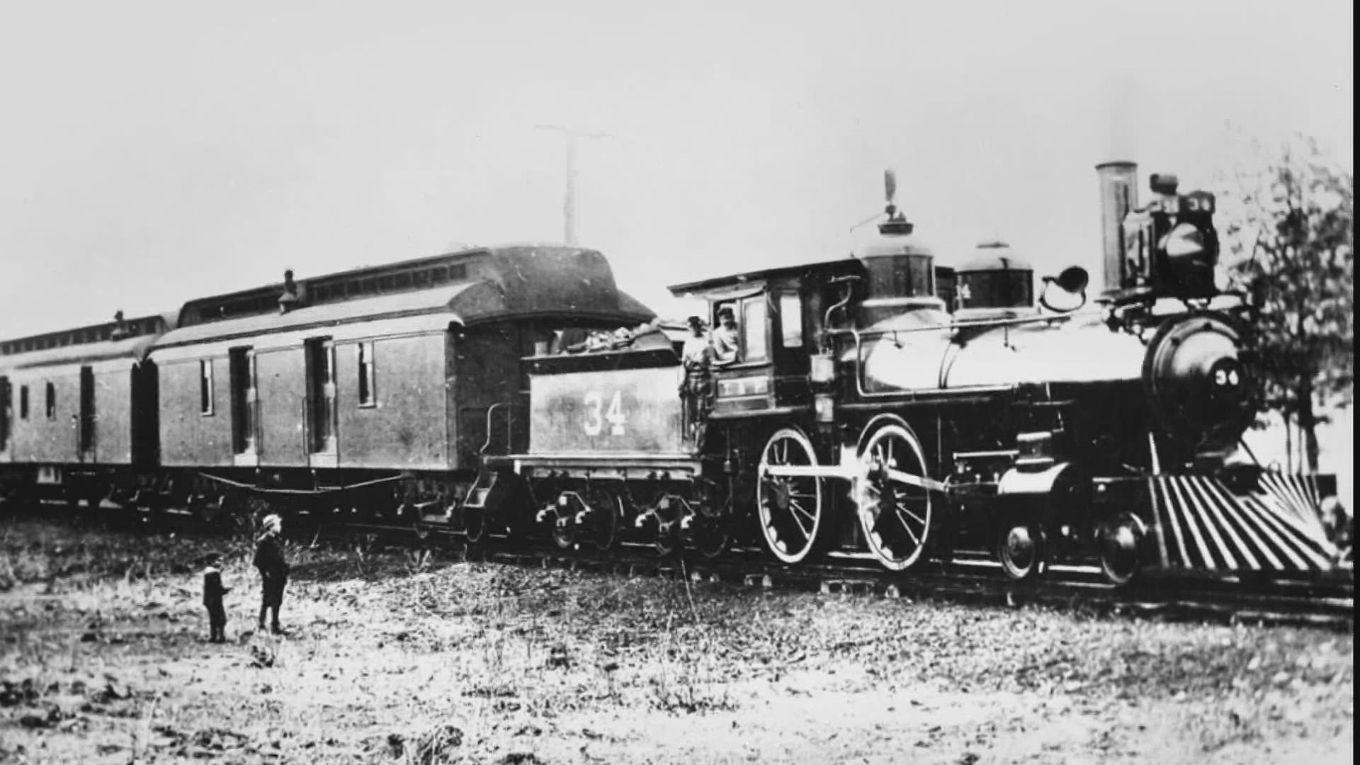 The locomotive chugged along the freshly-built tracks of the Houston and Texas Central Railway, which cut through what is now downtown Dallas.