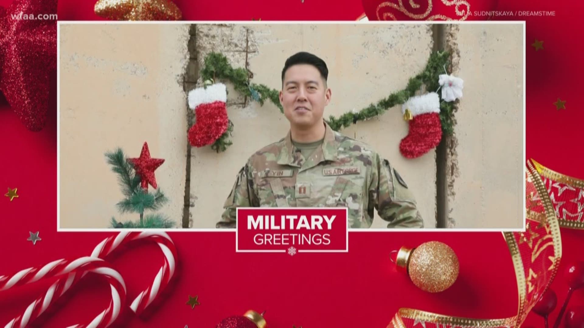 U.S. Air Force Cpt. Albert Yin, of Colleyville, wishes his family a happy holiday from Iraq as he promises to be home soon.