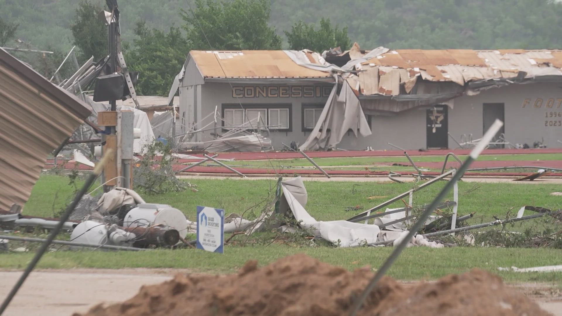 Officials said 31 homes were damaged in the storm, six of them suffering major damage. About 60% of the town has had their power restored.