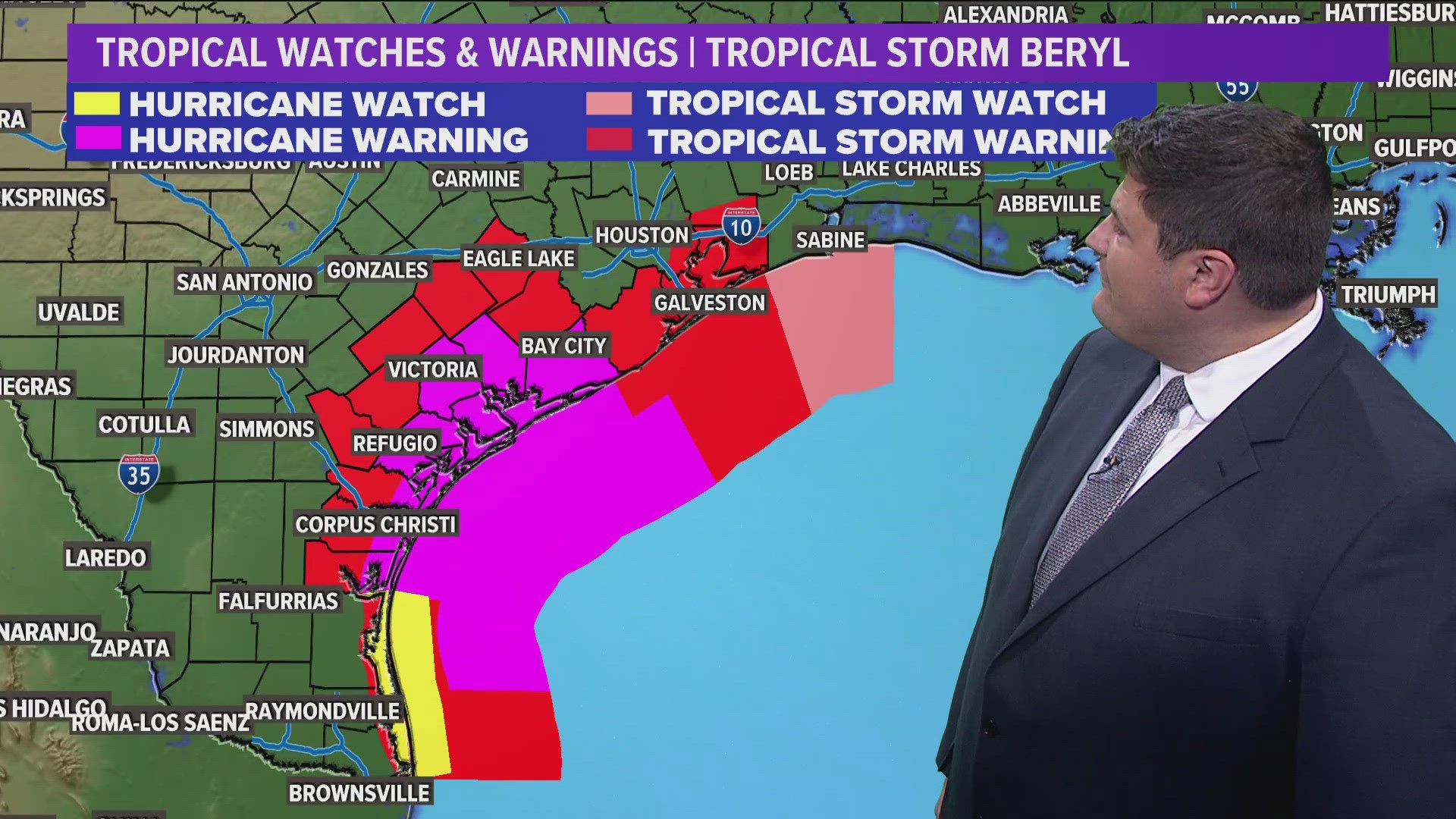 Here's the latest track on Hurricane Beryl as it makes its way toward Texas.