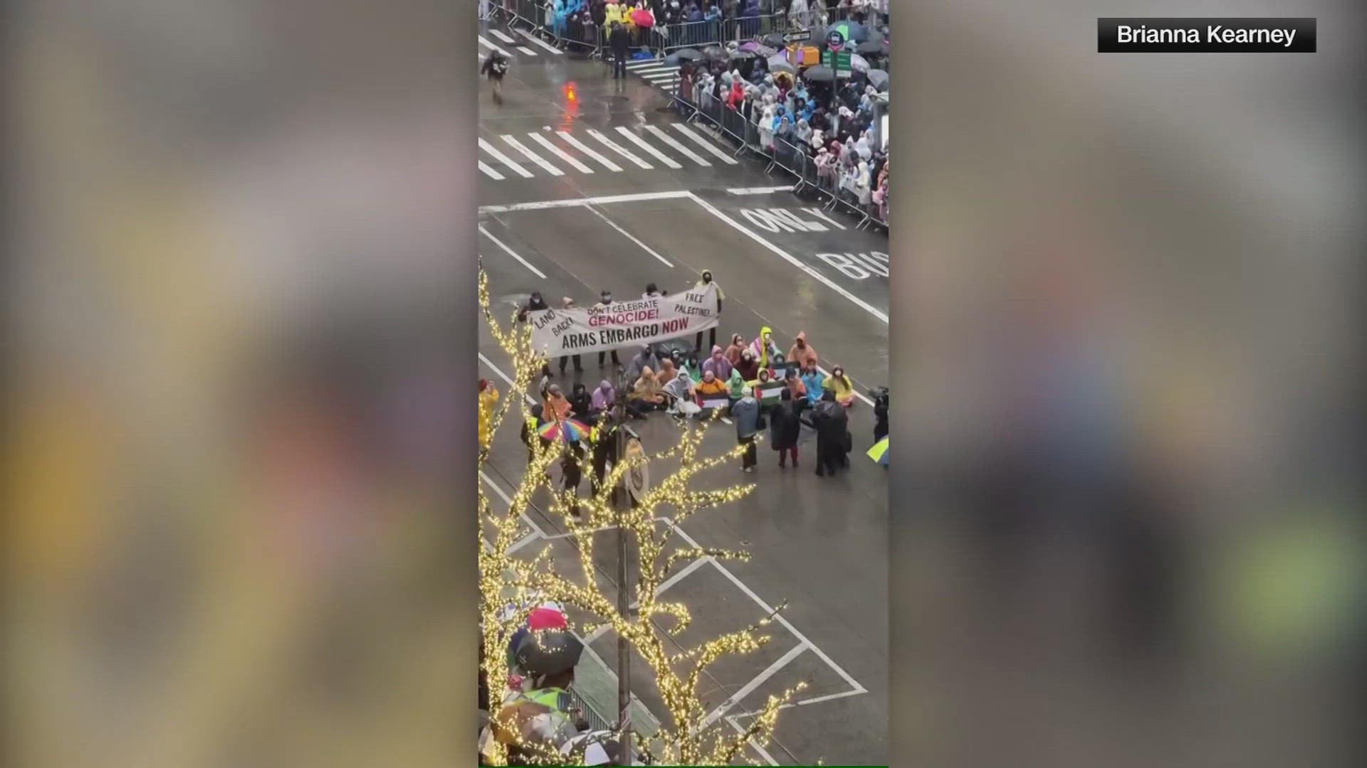 A group of protesters briefly halted the Macy's Thanksgiving Day Parade before the NYPD swooped in to clear the route in Manhattan.