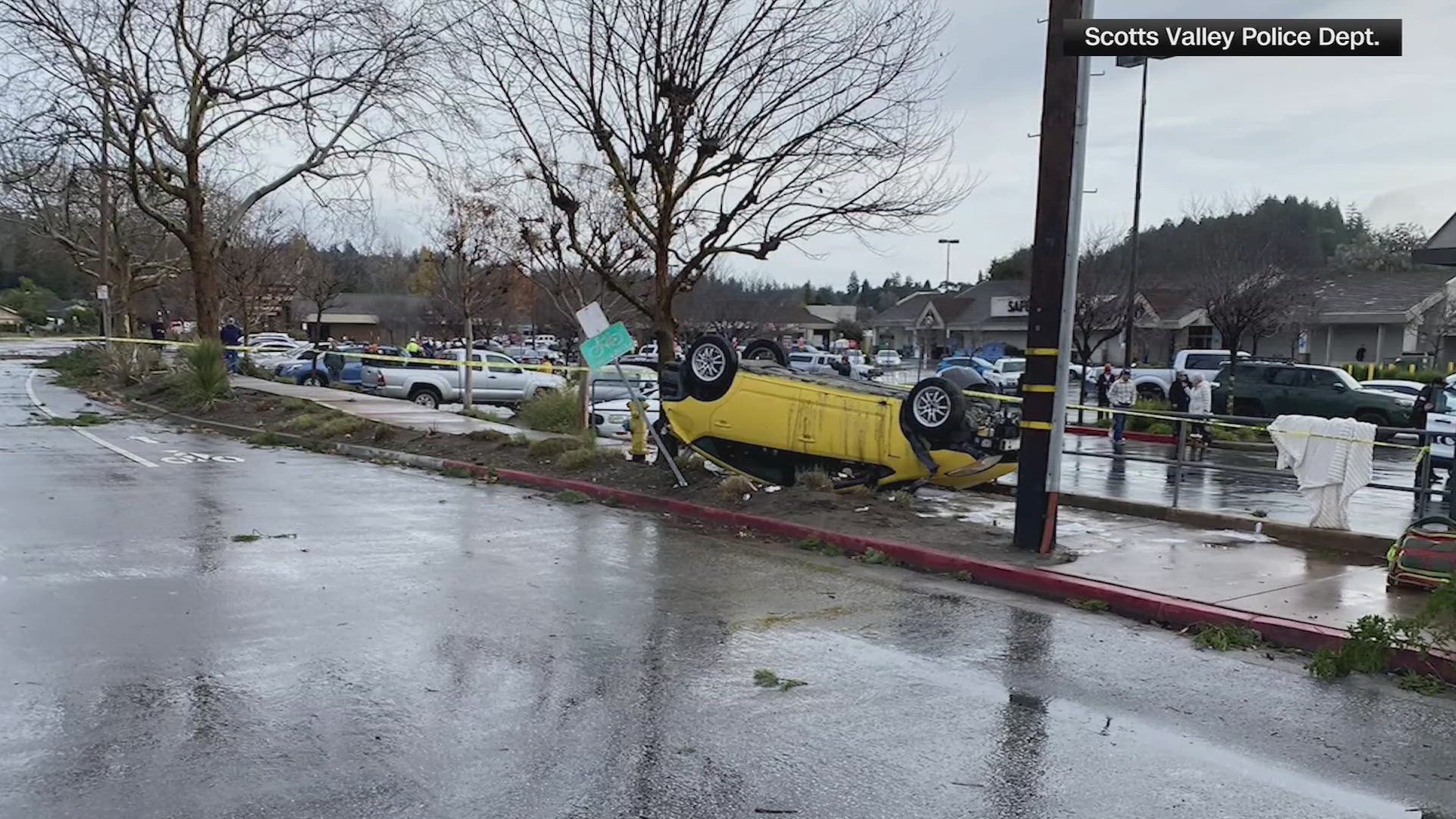 Cars were flipped upside down in the storm. 