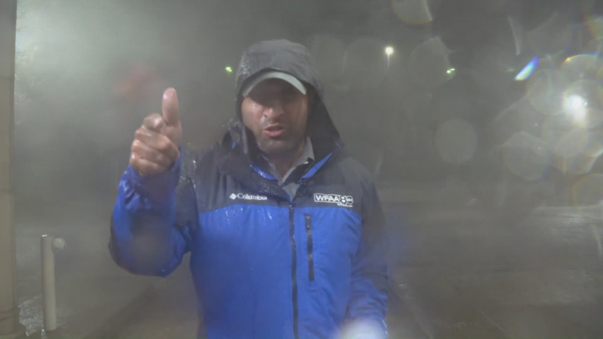 WFAA's Jobin Panicker reports live from Dallas North Tollway and Stonebrook Parkway during a storm Wednesday, March 24.