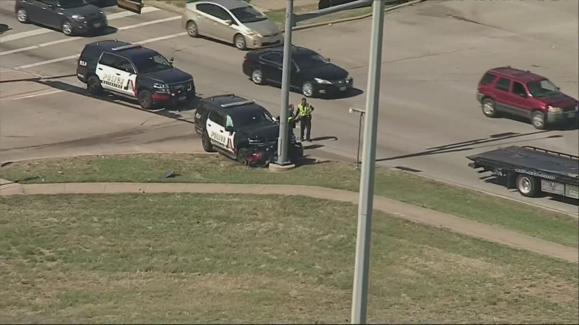 The crash was reported shortly before 10 a.m. at the intersection of South Cooper Street and the Interstate 20 frontage road, according to a police news release.