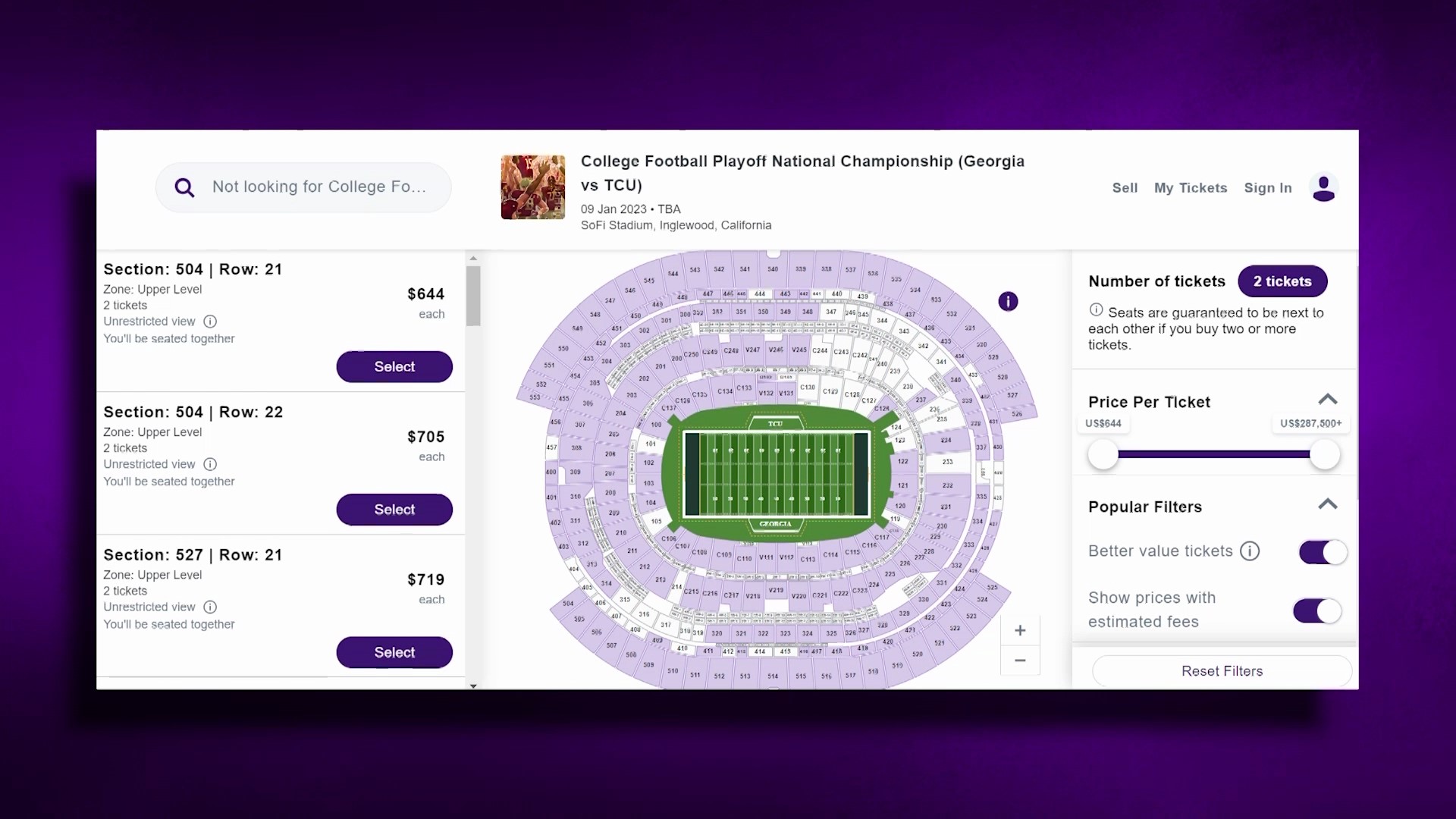 No surprise here: Tickets to the College Football Playoff National Championship between No. 3 TCU and No. 1 Georgia are looking mighty expensive.