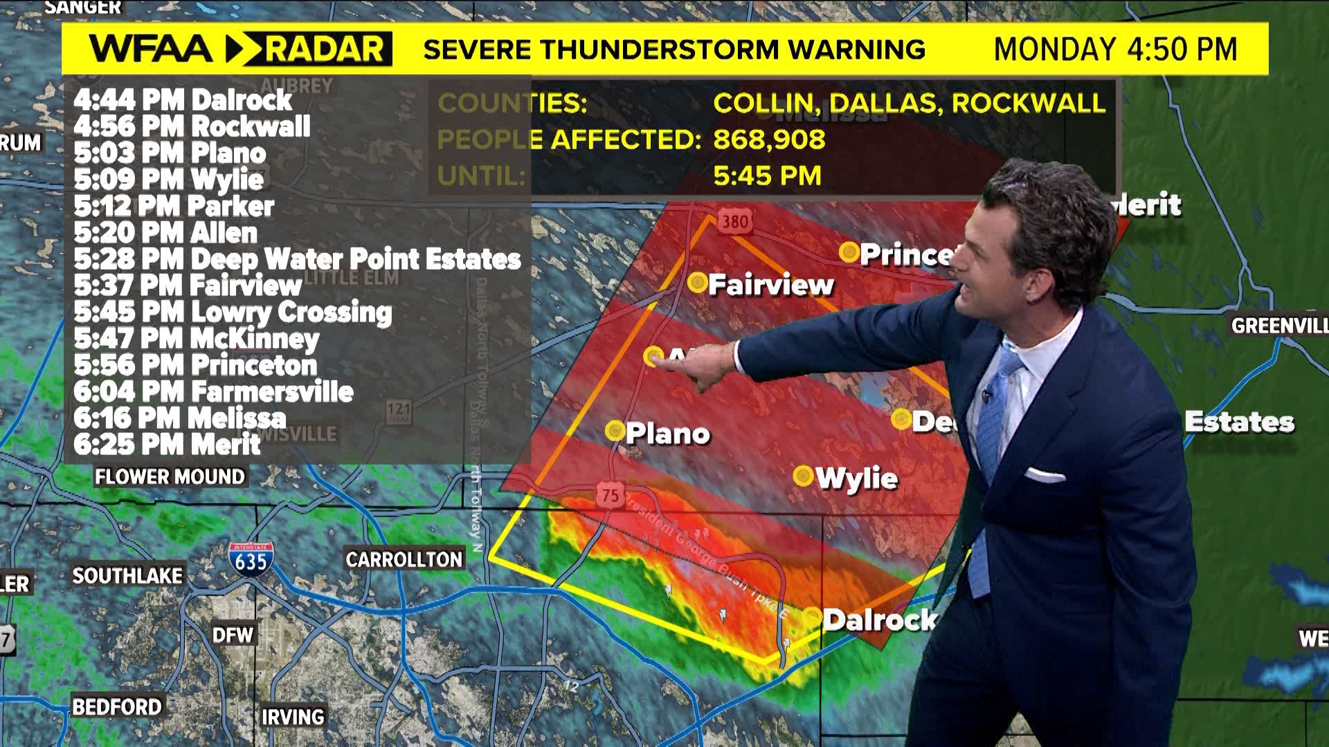 WFAA meteorologist Kyle Roberts provides a weather update for the North Texas area on May 27, 2024.