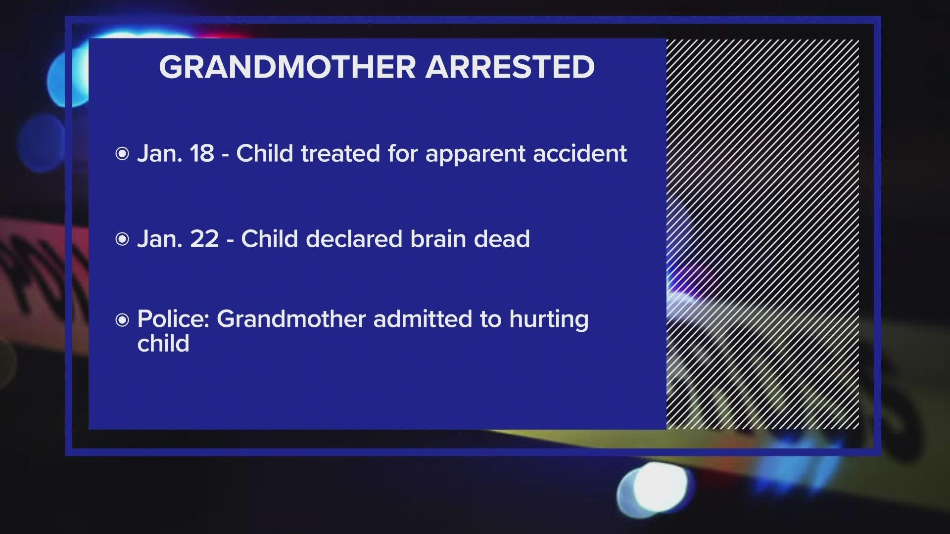 Denton police have arrested Angela Downing for allegedly killing her 3-year-old grandson.