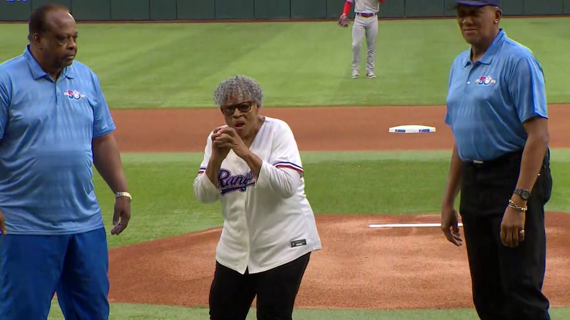 Opal Lee throws first pitch at Texas Rangers game