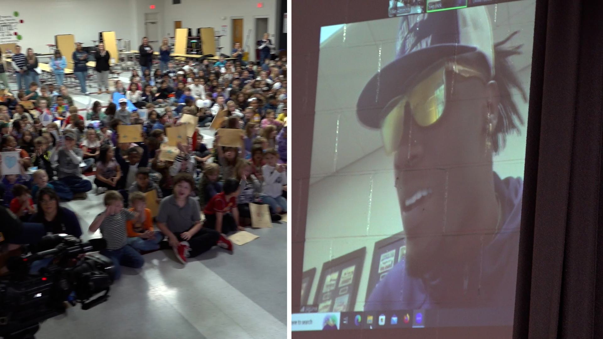 Overshown spoke via Zoom with kids and faculty at Arp ISD, where he grew up. Courtesy: Arp ISD.