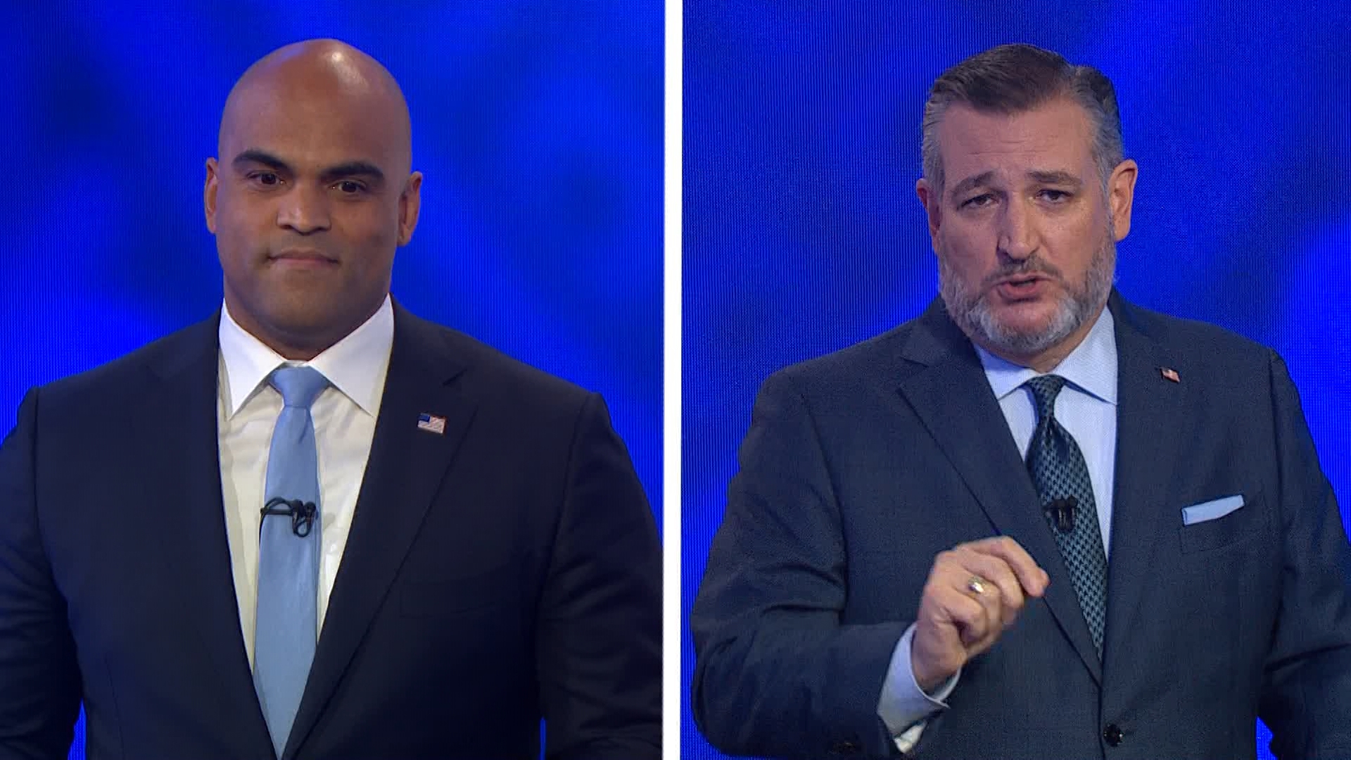 Sen. Ted Cruz and Rep. Colin Allred take the stage at WFAA's studios in downtown Dallas in their first and only televised debate.