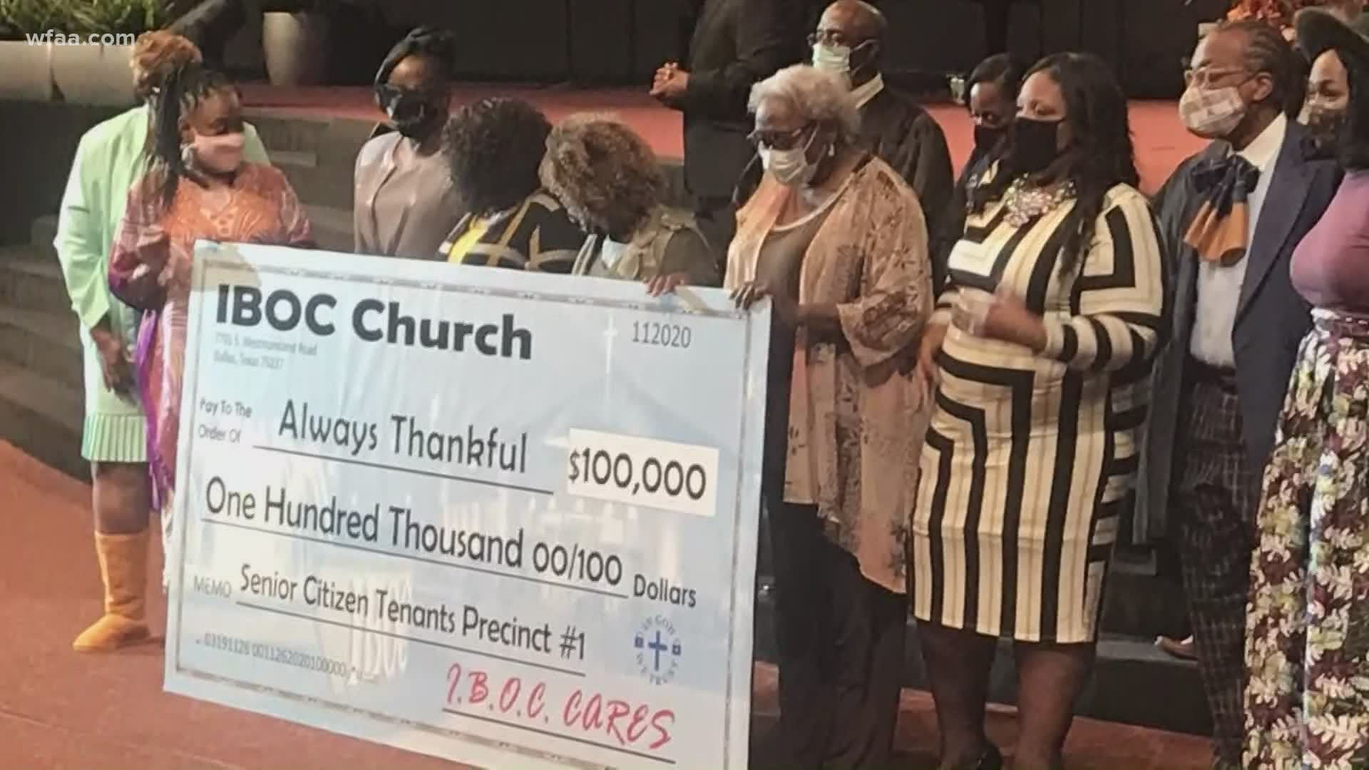 IBOC Church announced its committing $100,000 to rental assistance program that will help some seniors in southern Dallas avoid eviction.