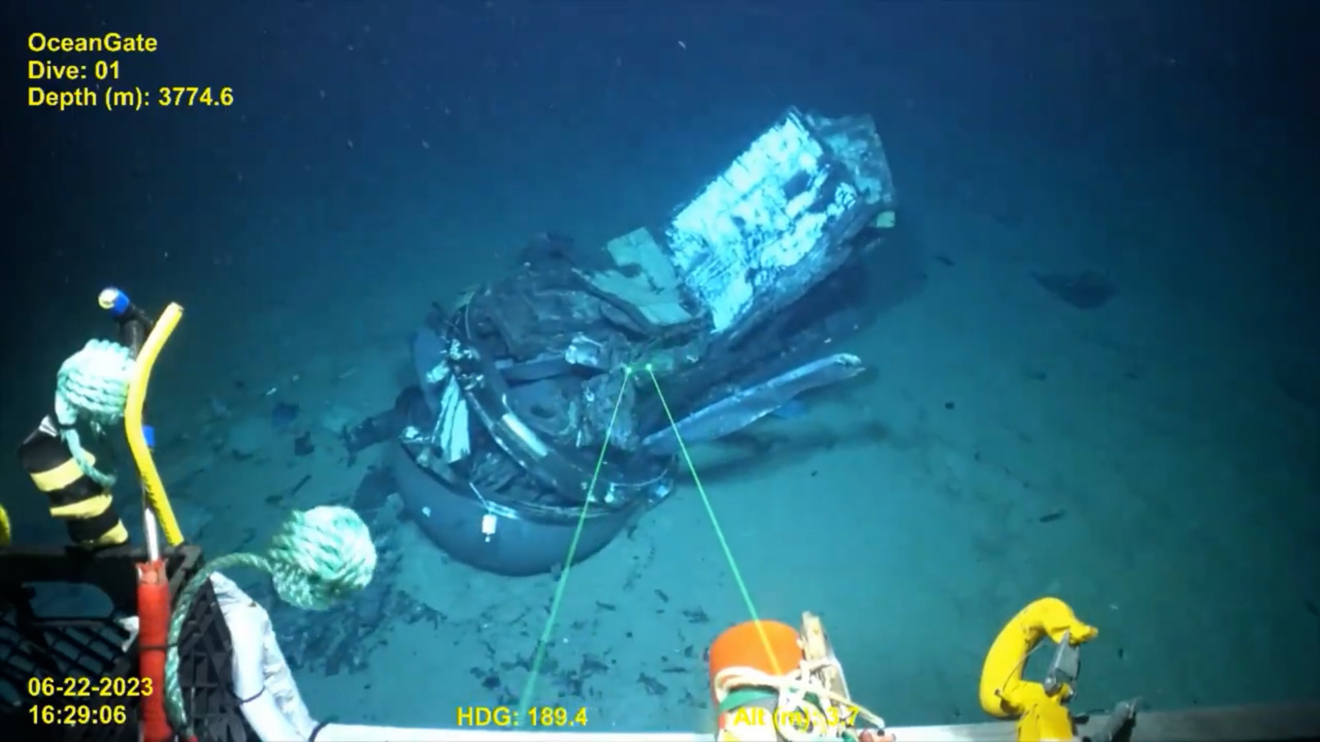 The U.S. Coast Guard released new footage of the doomed OceanGate Titan submersible's hull filmed via a remotely operated vehicle at the bottom of the ocean.