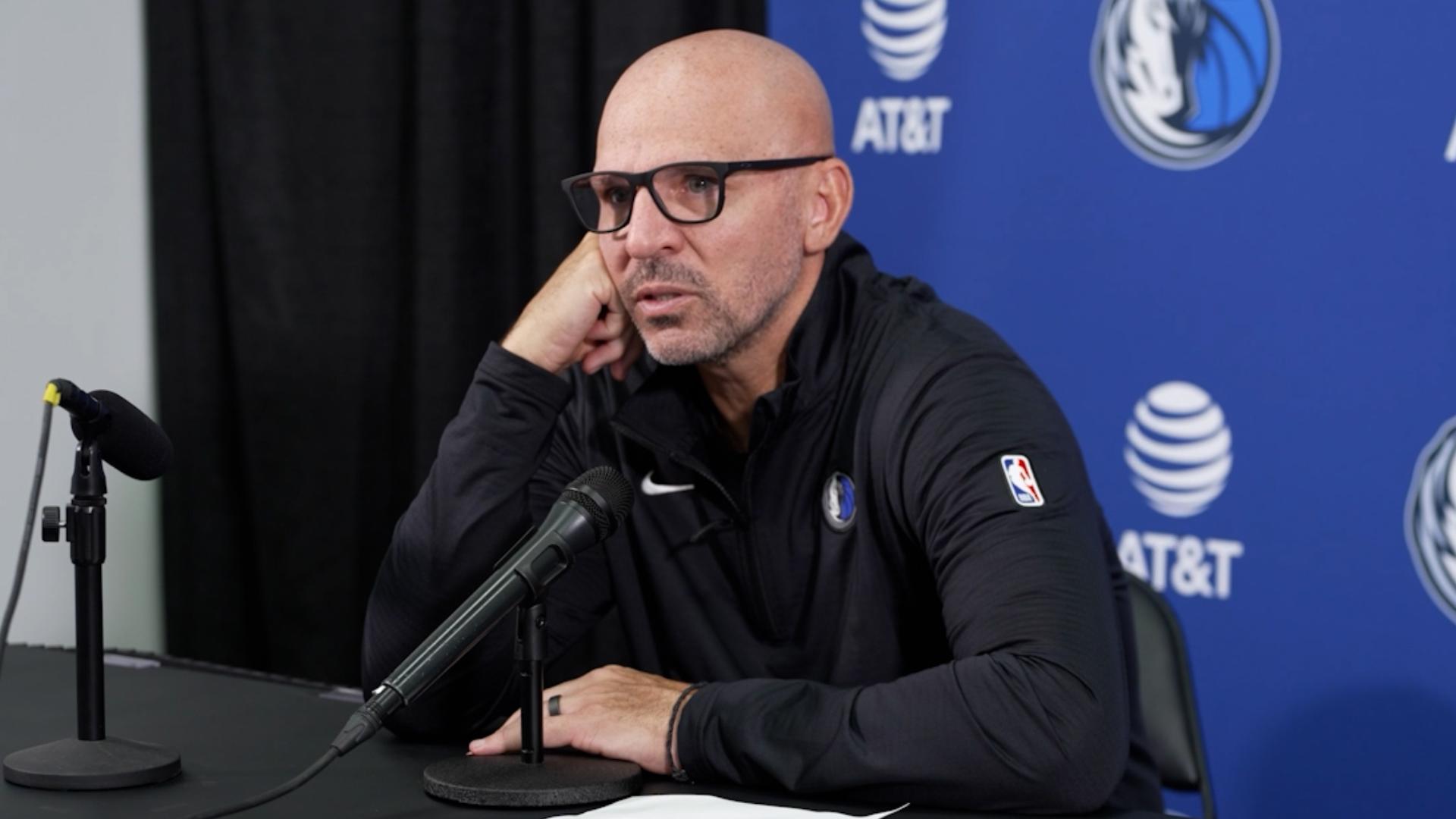 Dallas Mavericks head coach Jason Kidd spoke to reporters after a win over the Oklahoma City Thunder on November 17, 2024.