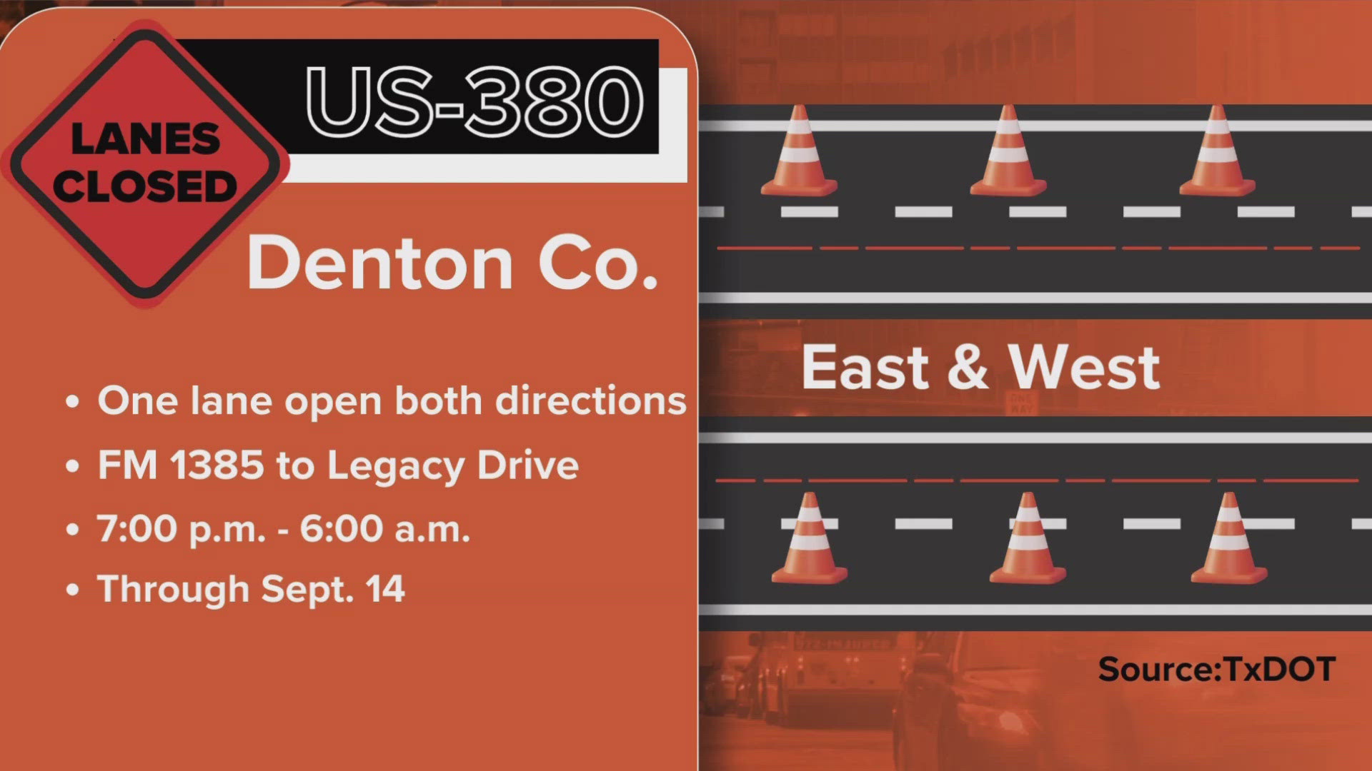 Another night of roadwork closures will happen along 380.