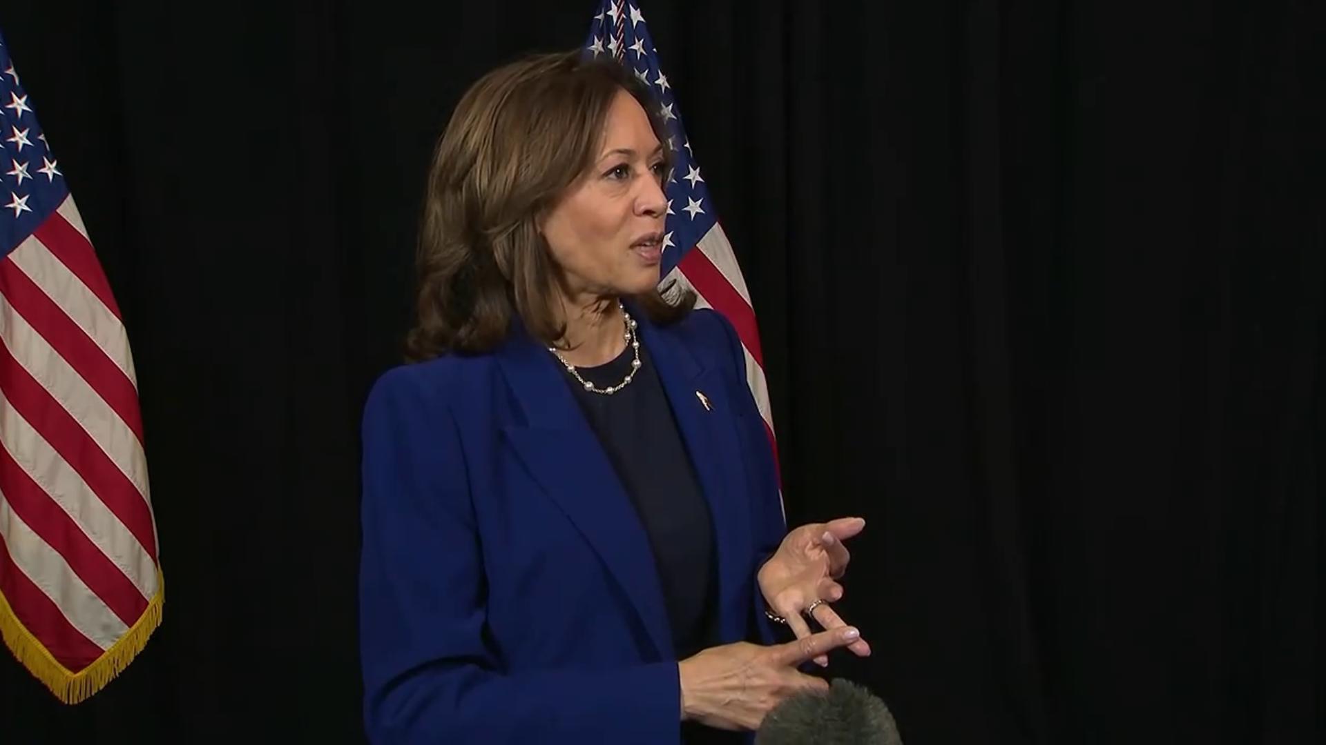 Vice President Kamala Harris spoke to the press on Halloween in Madison, Wisconsin.